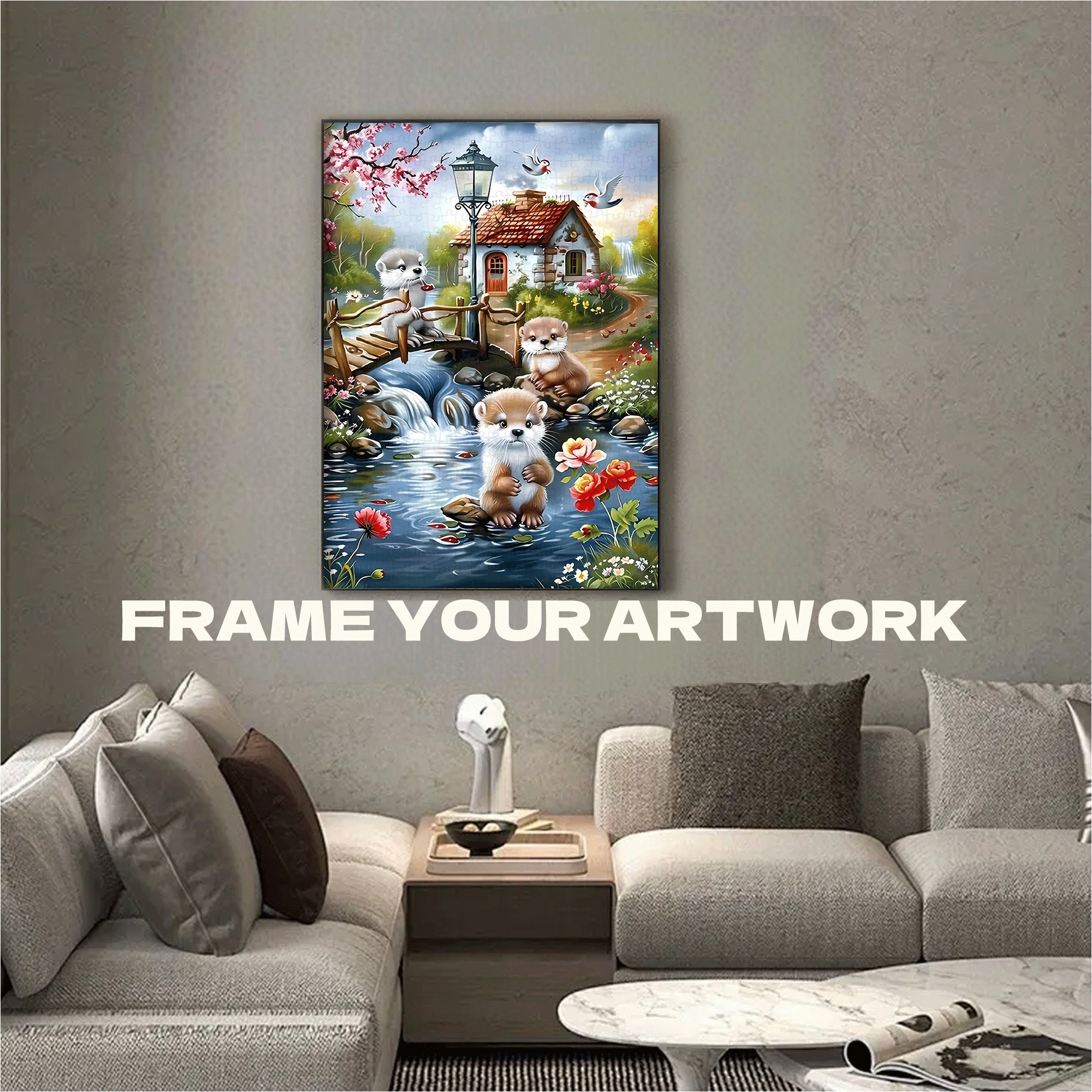 Otters by the Spring Stream 500pcs/1000pcs Jigsaw Puzzle, Scratch-Resistant, Interactive Family Game & Brain-Boosting DIY Decor, Perfect for Halloween, Christmas & New Year Gifts, Family Puzzle Game