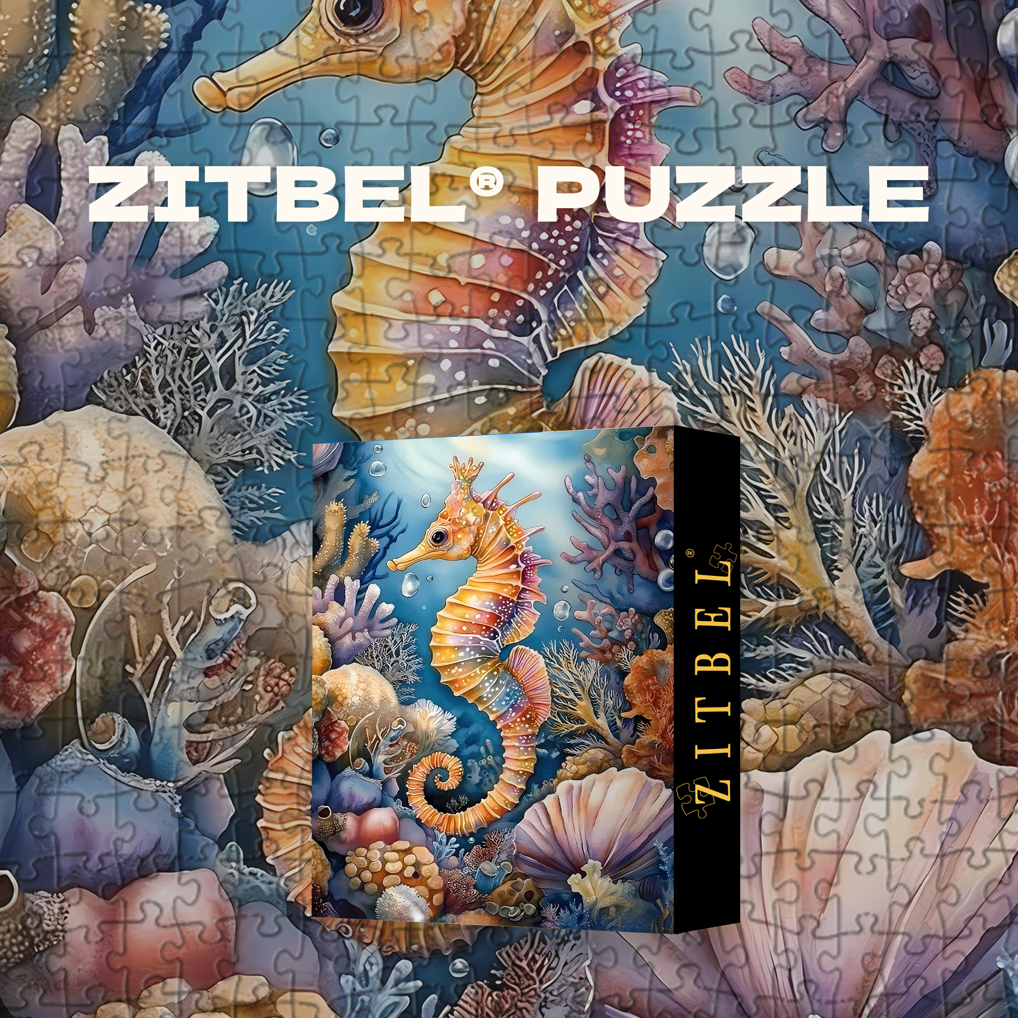 Rainbow Seahorse in the Coral Secret Realm 500pcs/1000pcs Jigsaw Puzzle, Scratch-Resistant, Interactive Family Game & Brain-Boosting DIY Decor, Perfect for Halloween, Christmas & New Year Gifts, Family Puzzle Game
