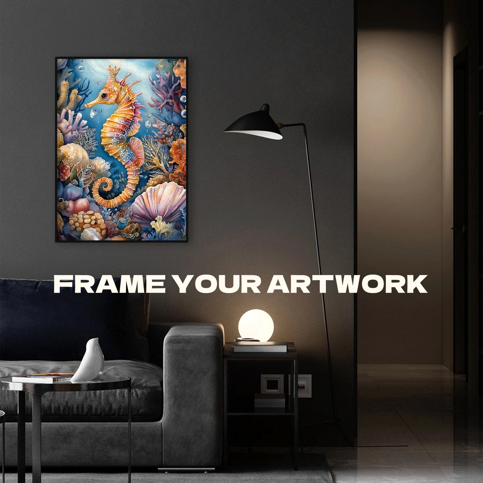 Rainbow Seahorse in the Coral Secret Realm 500pcs/1000pcs Jigsaw Puzzle, Scratch-Resistant, Interactive Family Game & Brain-Boosting DIY Decor, Perfect for Halloween, Christmas & New Year Gifts, Family Puzzle Game