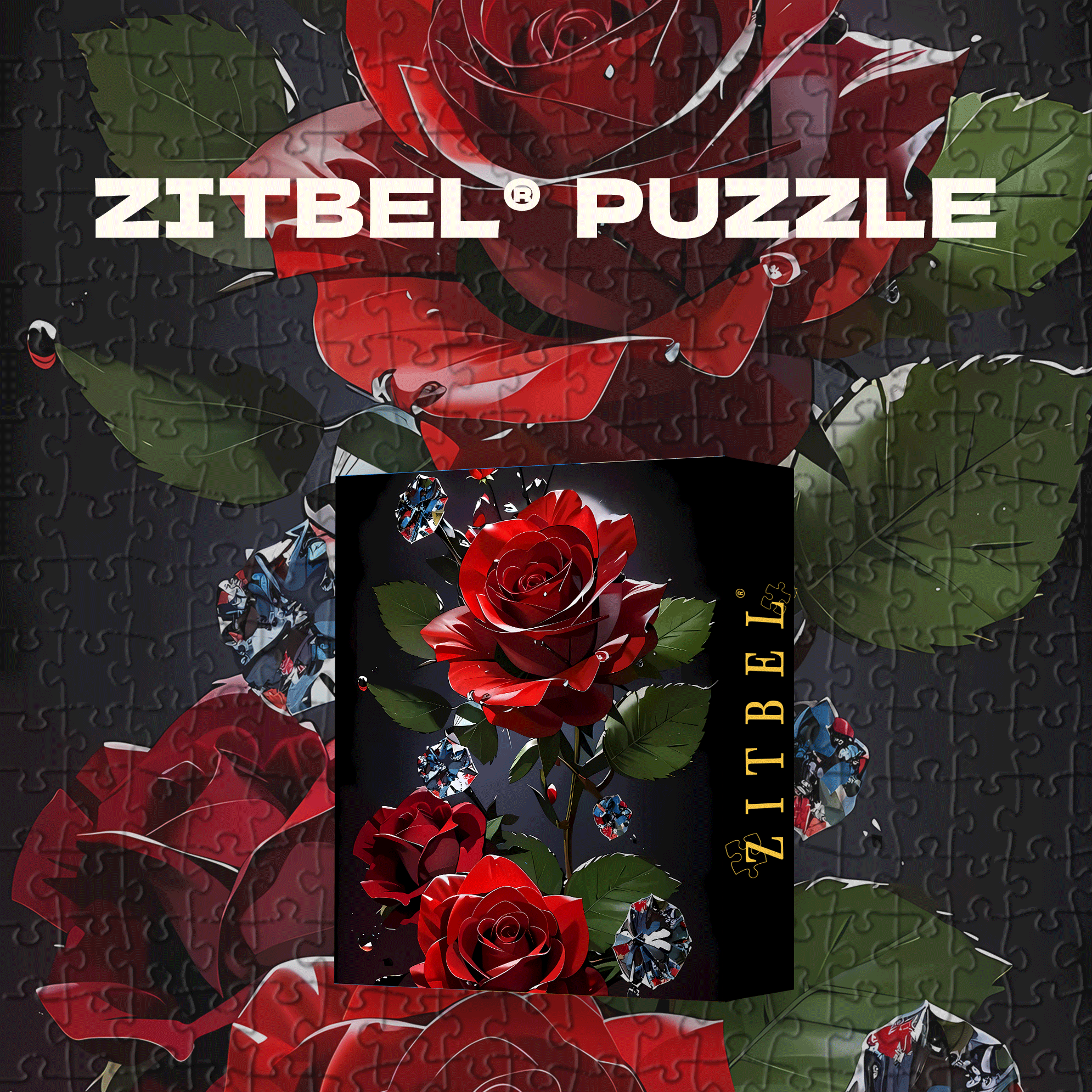 Red Roses and Crystals 500pcs/1000pcs Jigsaw Puzzle, Scratch-Resistant, Interactive Family Game & Brain-Boosting DIY Decor, Perfect for Halloween, Christmas & New Year Gifts, Family Puzzle Game