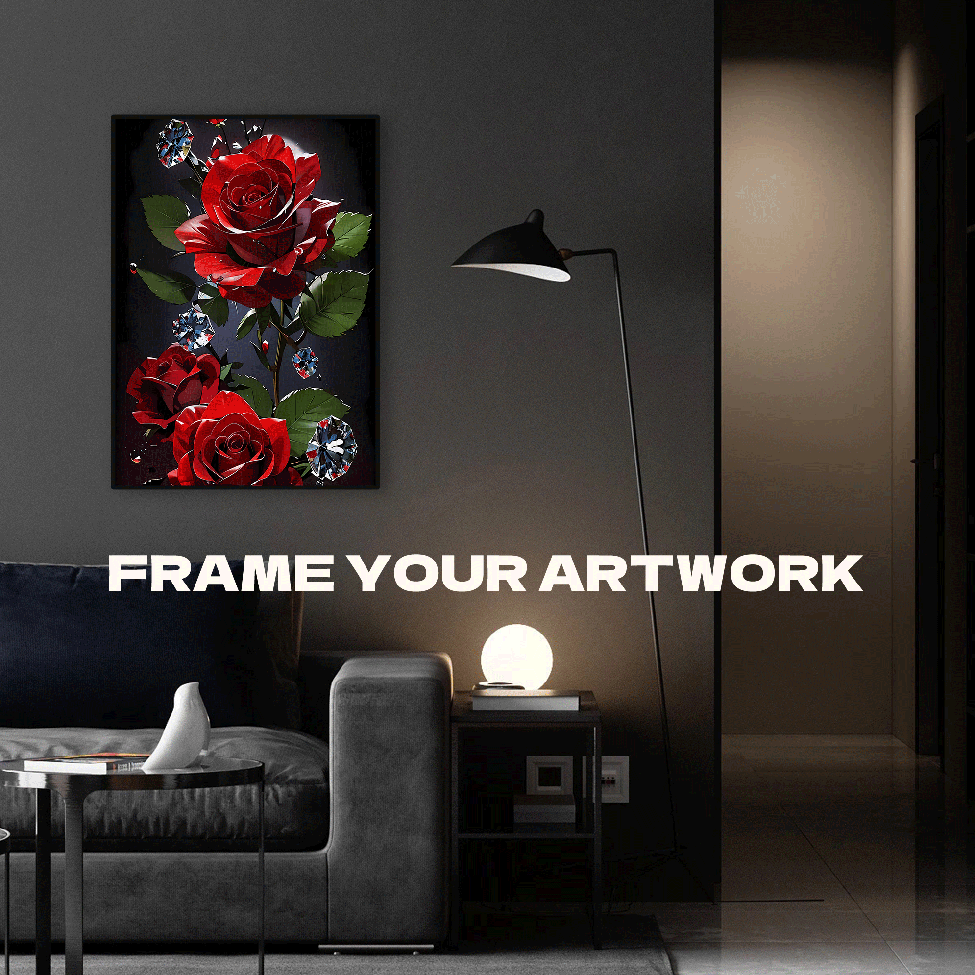Red Roses and Crystals 500pcs/1000pcs Jigsaw Puzzle, Scratch-Resistant, Interactive Family Game & Brain-Boosting DIY Decor, Perfect for Halloween, Christmas & New Year Gifts, Family Puzzle Game
