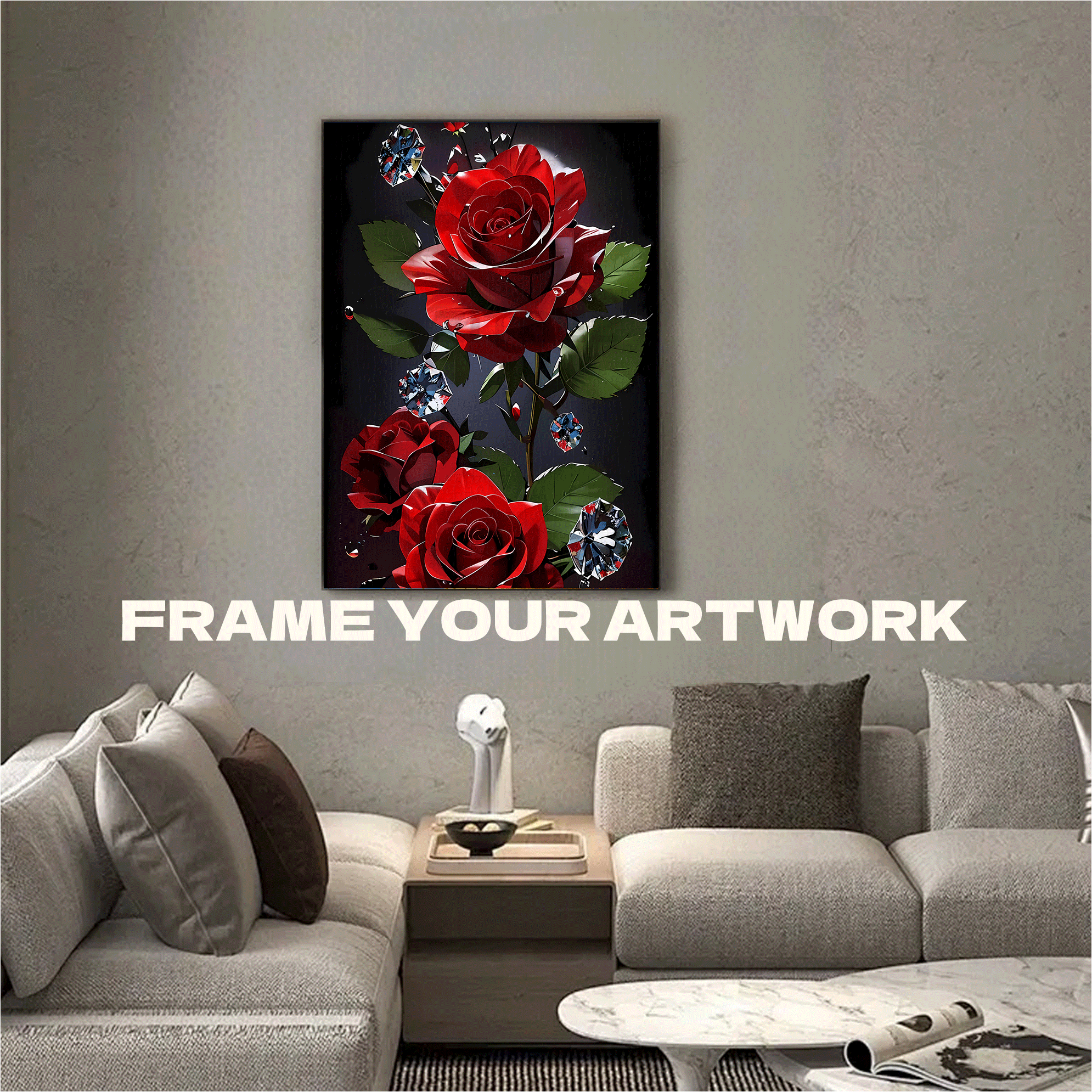 Red Roses and Crystals 500pcs/1000pcs Jigsaw Puzzle, Scratch-Resistant, Interactive Family Game & Brain-Boosting DIY Decor, Perfect for Halloween, Christmas & New Year Gifts, Family Puzzle Game