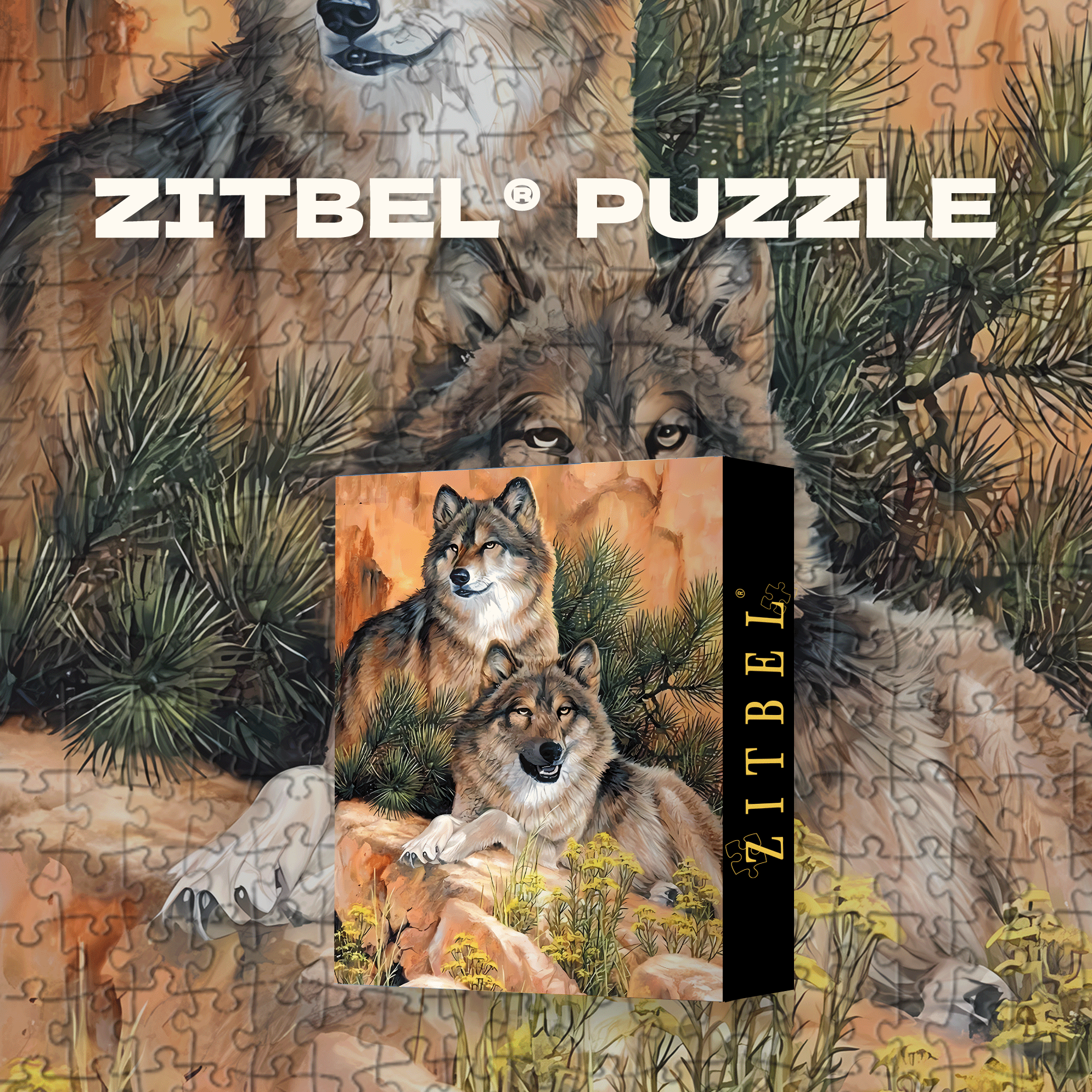 Two Wolves Perched on the Rocks 500pcs/1000pcs Jigsaw Puzzle, Scratch-Resistant, Interactive Family Game & Brain-Boosting DIY Decor, Perfect for Halloween, Christmas & New Year Gifts, Family Puzzle Game