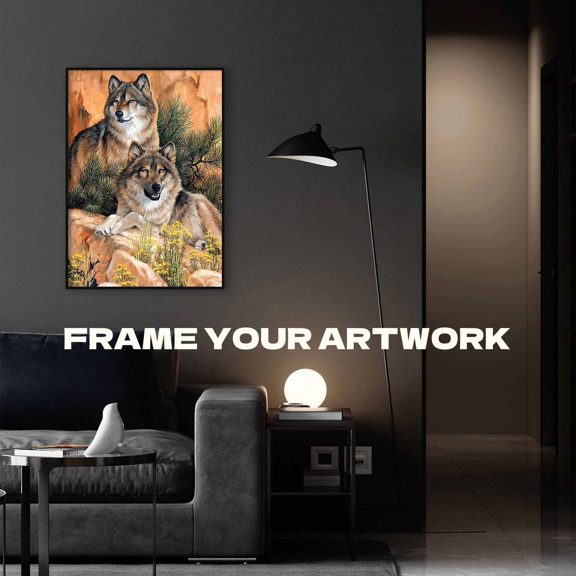 Two Wolves Perched on the Rocks 500pcs/1000pcs Jigsaw Puzzle, Scratch-Resistant, Interactive Family Game & Brain-Boosting DIY Decor, Perfect for Halloween, Christmas & New Year Gifts, Family Puzzle Game