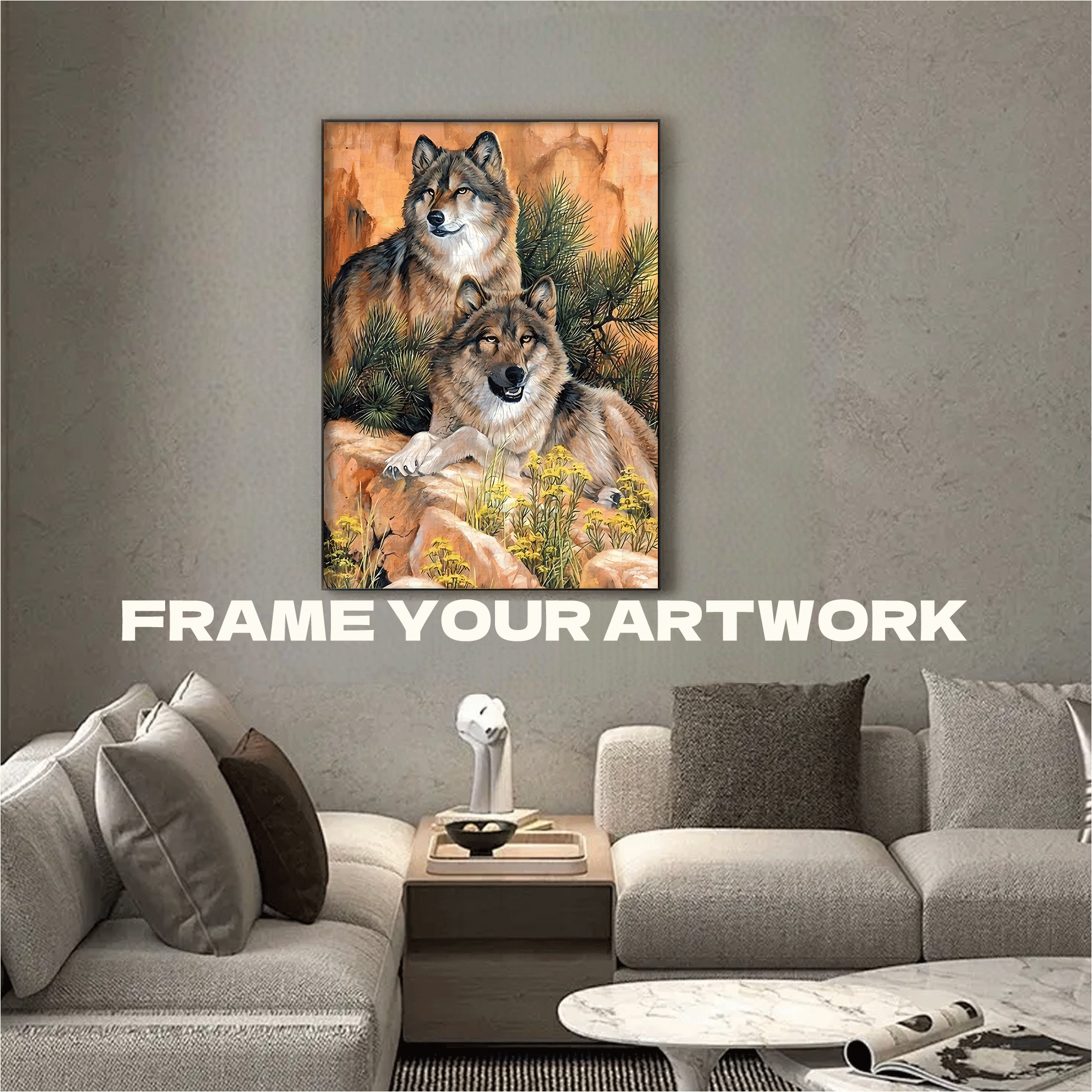 Two Wolves Perched on the Rocks 500pcs/1000pcs Jigsaw Puzzle, Scratch-Resistant, Interactive Family Game & Brain-Boosting DIY Decor, Perfect for Halloween, Christmas & New Year Gifts, Family Puzzle Game