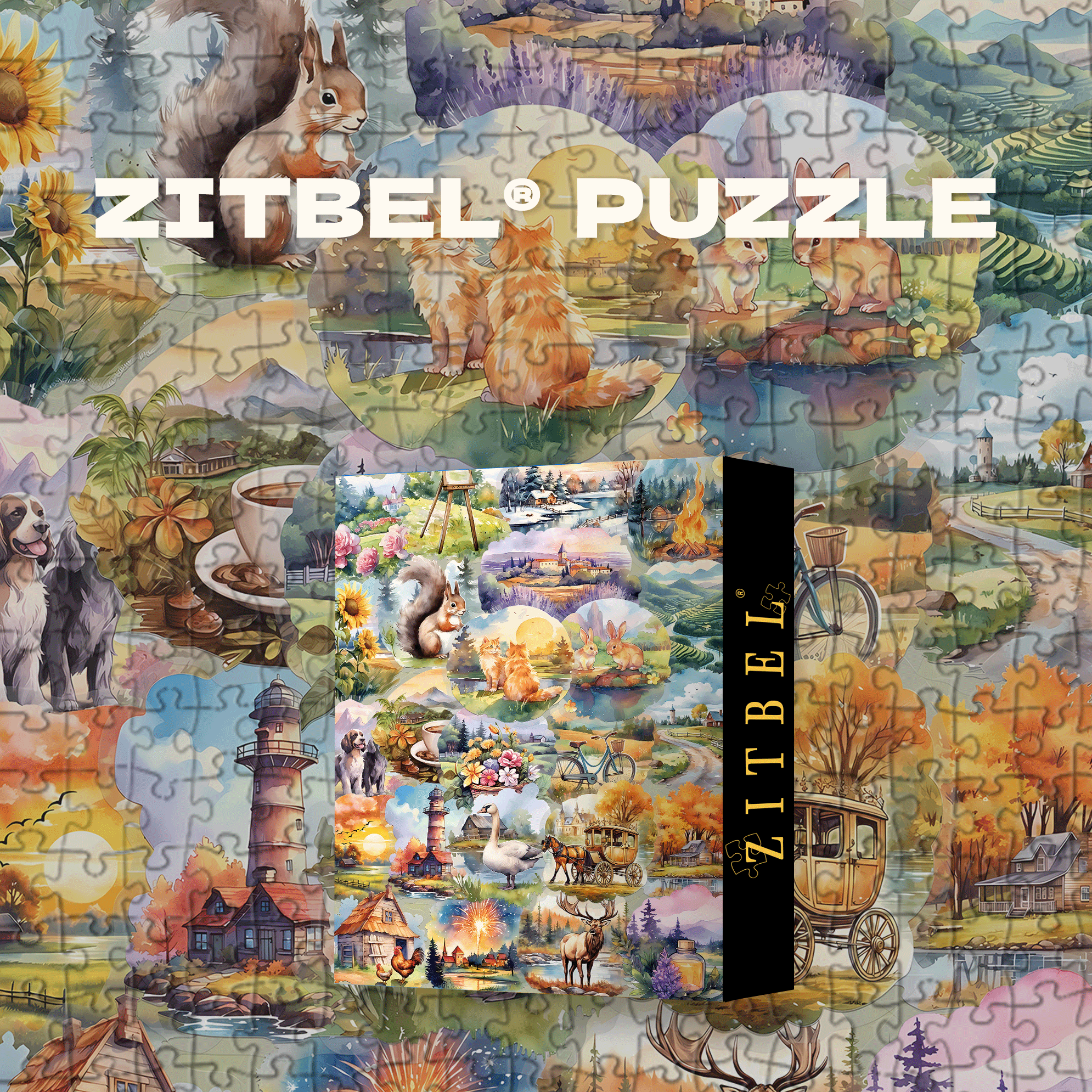Watercolor Pastoral Poem 500pcs/1000pcs Jigsaw Puzzle, Scratch-Resistant, Interactive Family Game & Brain-Boosting DIY Decor, Perfect for Halloween, Christmas & New Year Gifts, Family Puzzle Game