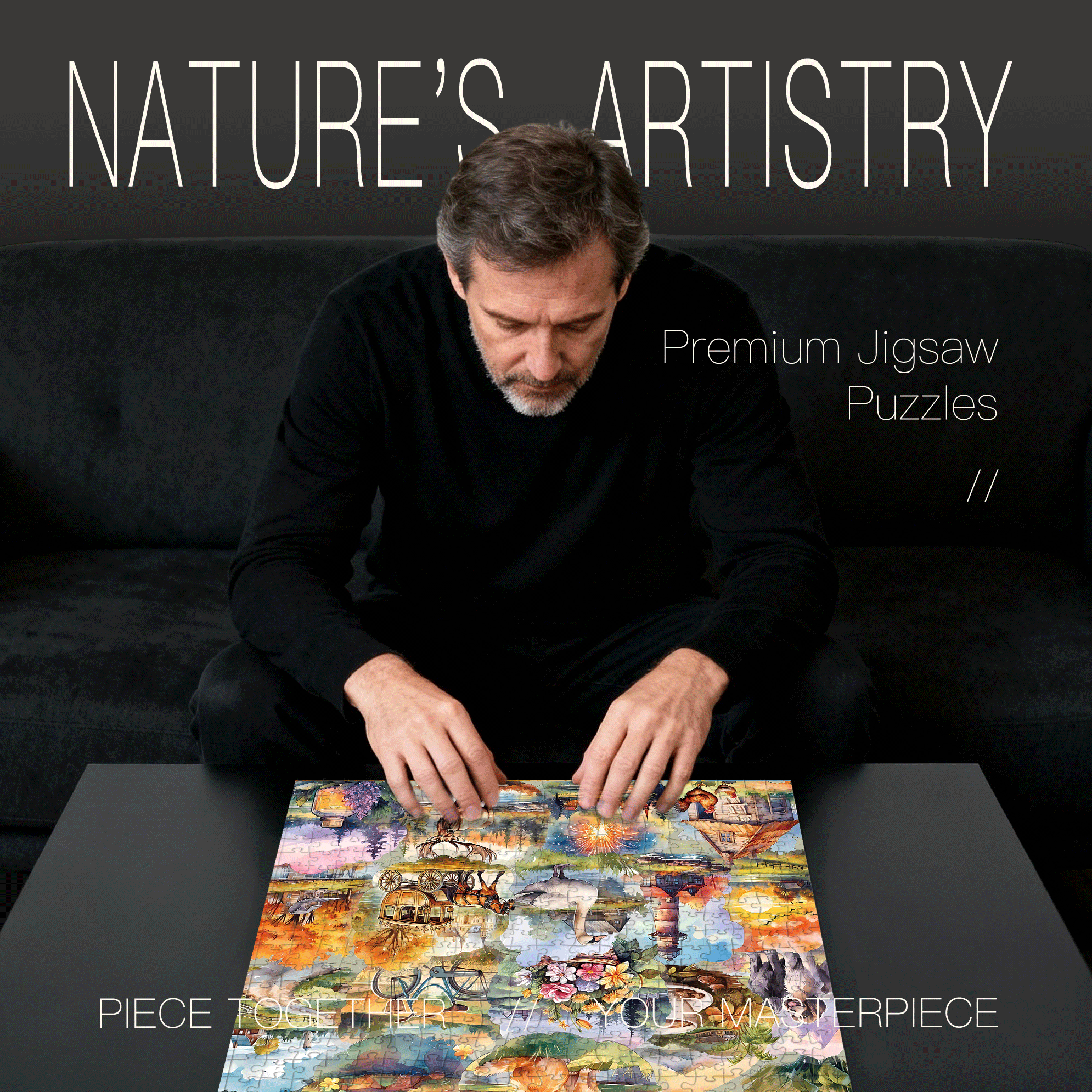 Watercolor Pastoral Poem 500pcs/1000pcs Jigsaw Puzzle, Scratch-Resistant, Interactive Family Game & Brain-Boosting DIY Decor, Perfect for Halloween, Christmas & New Year Gifts, Family Puzzle Game