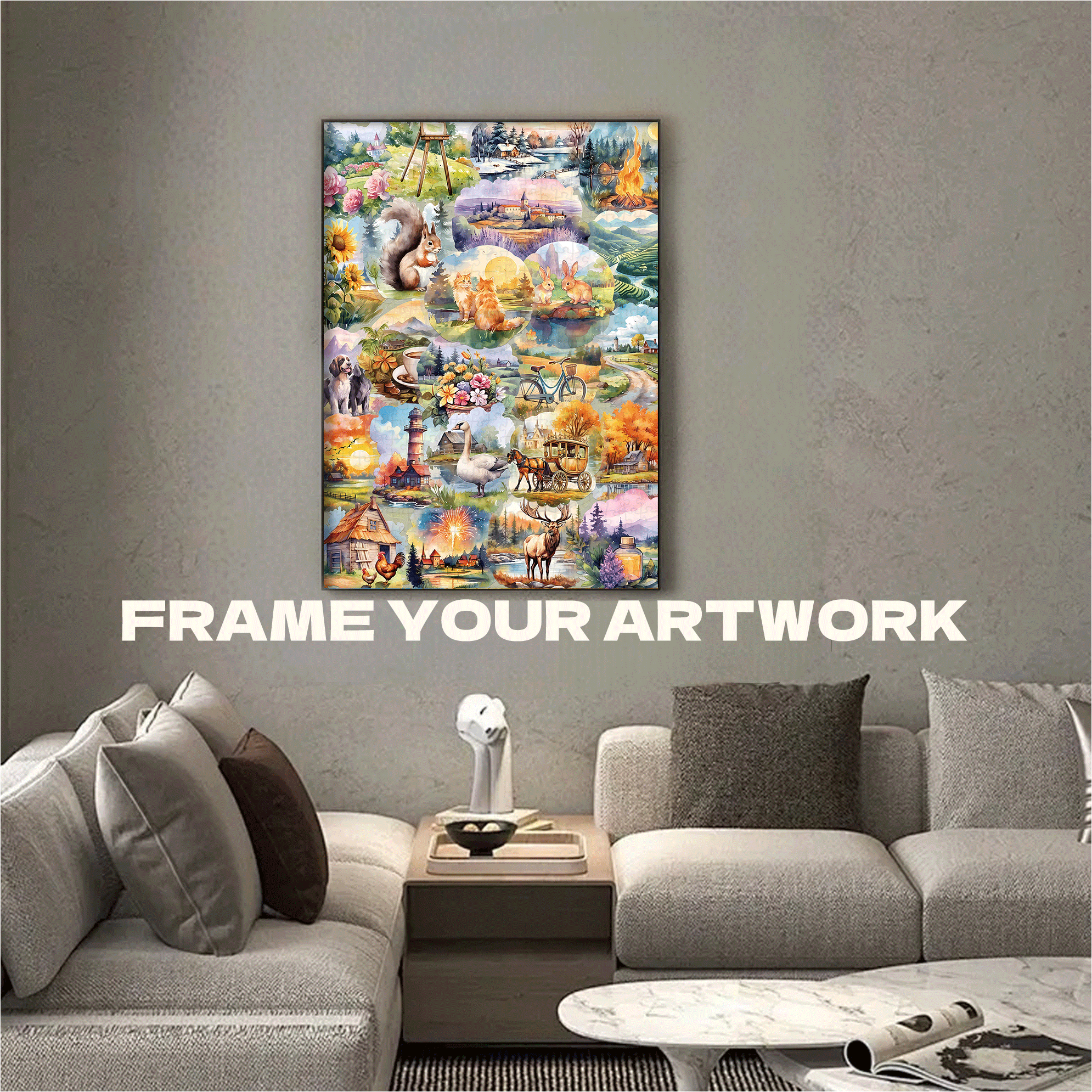 Watercolor Pastoral Poem 500pcs/1000pcs Jigsaw Puzzle, Scratch-Resistant, Interactive Family Game & Brain-Boosting DIY Decor, Perfect for Halloween, Christmas & New Year Gifts, Family Puzzle Game