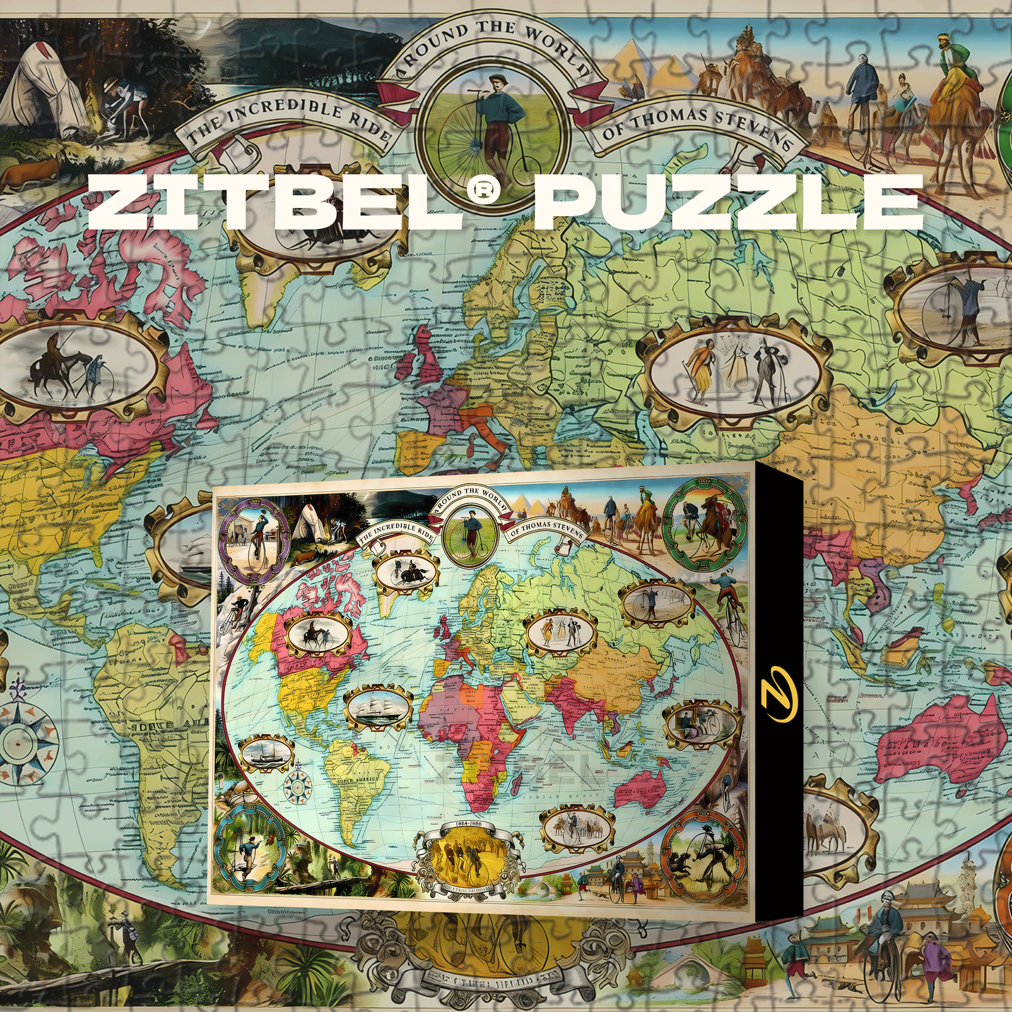 Bicycle Ride Around the World 500pcs/1000pcs Jigsaw Puzzle, Scratch-Resistant, Interactive Family Game & Brain-Boosting DIY Decor, Perfect for Halloween, Christmas & New Year Gifts, Family Puzzle Game