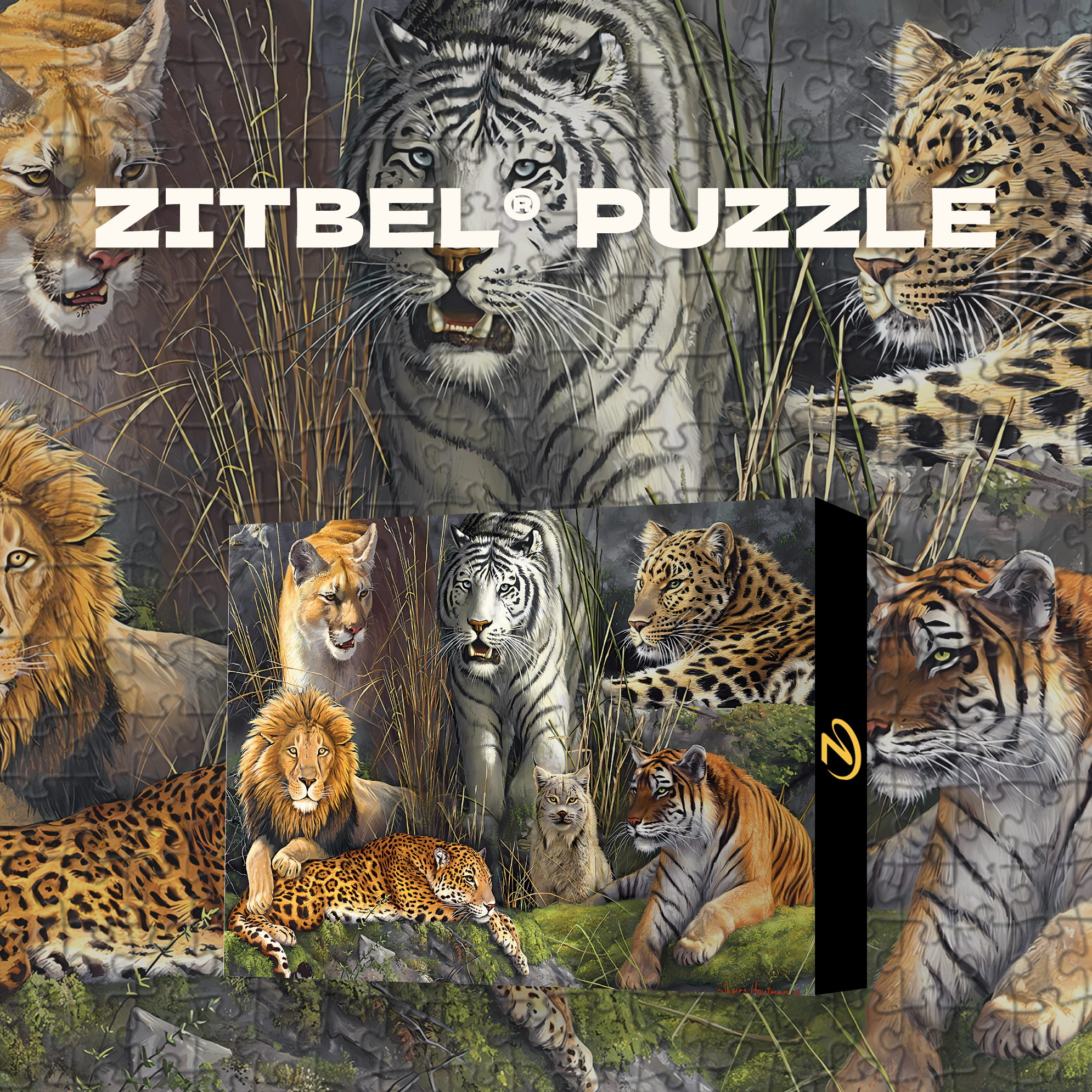 Big Cat Collage 500pcs/1000pcs Jigsaw Puzzle, Scratch-Resistant, Interactive Family Game & Brain-Boosting DIY Decor, Perfect for Halloween, Christmas & New Year Gifts, Family Puzzle Game