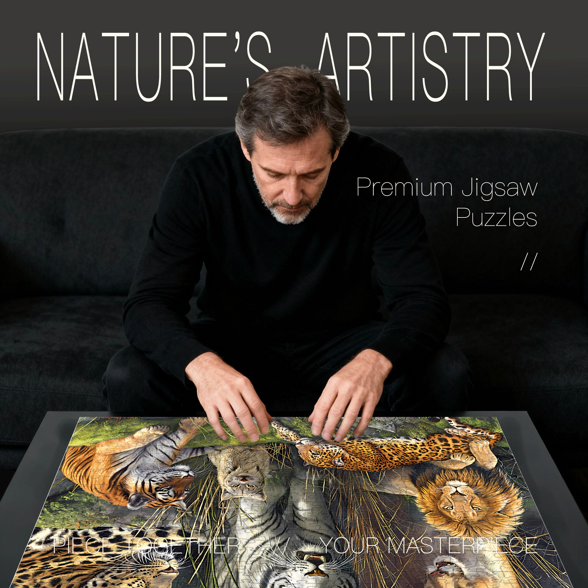 Big Cat Collage 500pcs/1000pcs Jigsaw Puzzle, Scratch-Resistant, Interactive Family Game & Brain-Boosting DIY Decor, Perfect for Halloween, Christmas & New Year Gifts, Family Puzzle Game