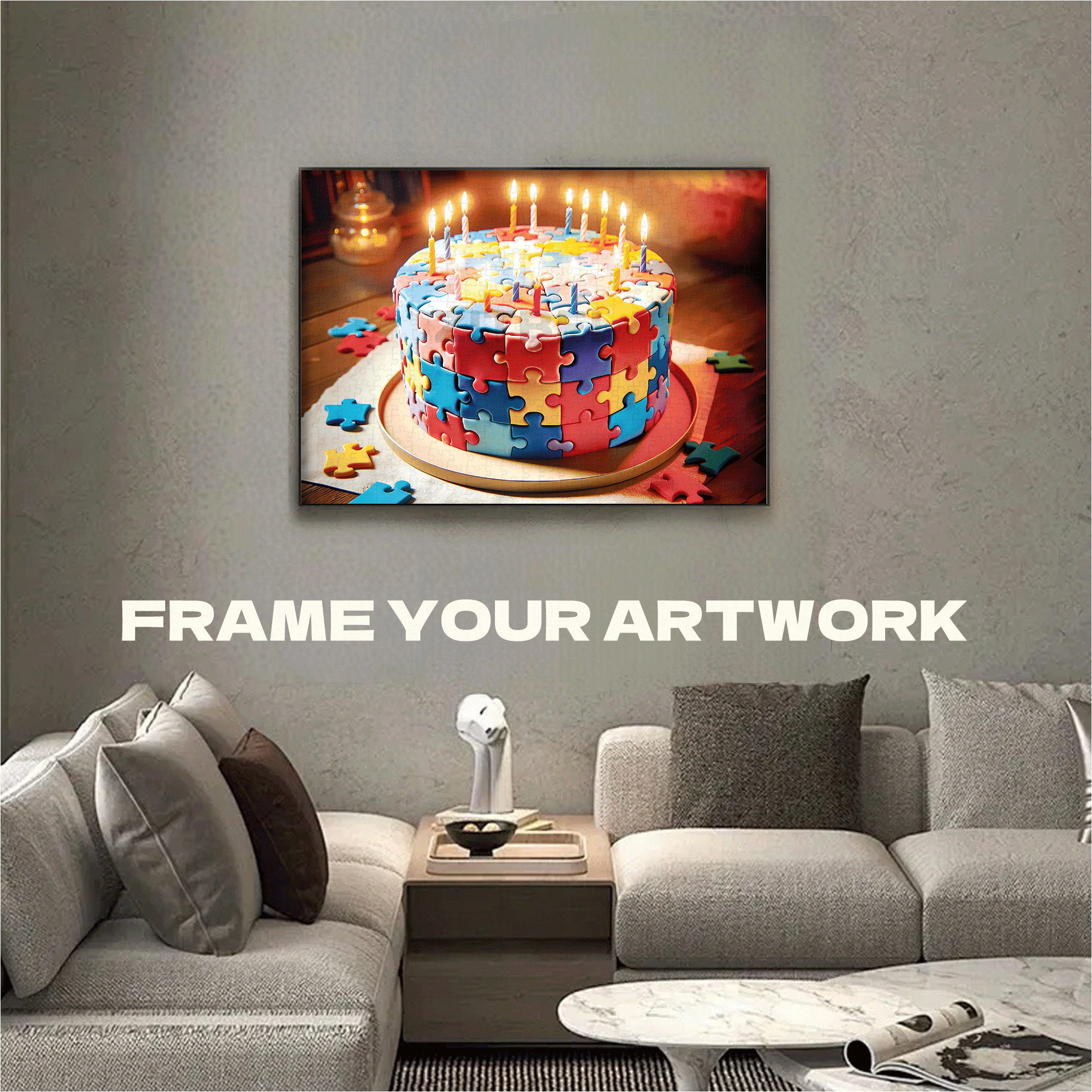 Birthday Cake 500pcs/1000pcs Jigsaw Puzzle, Scratch-Resistant, Interactive Family Game & Brain-Boosting DIY Decor, Perfect for Halloween, Christmas & New Year Gifts, Family Puzzle Game