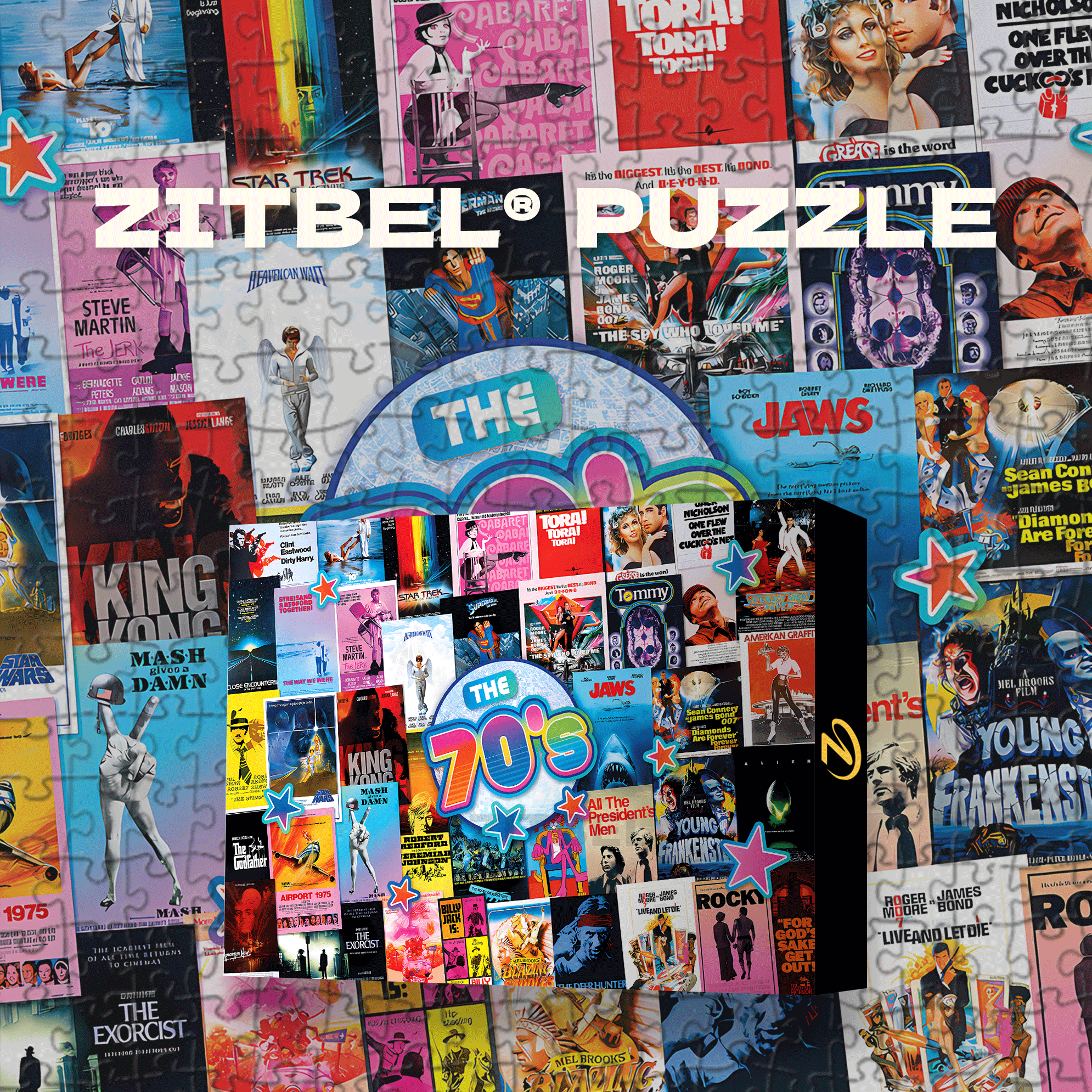 Blockbuster Movies 70's 500pcs/1000pcs Jigsaw Puzzle, Scratch-Resistant, Interactive Family Game & Brain-Boosting DIY Decor, Perfect for Halloween, Christmas & New Year Gifts, Family Puzzle Game