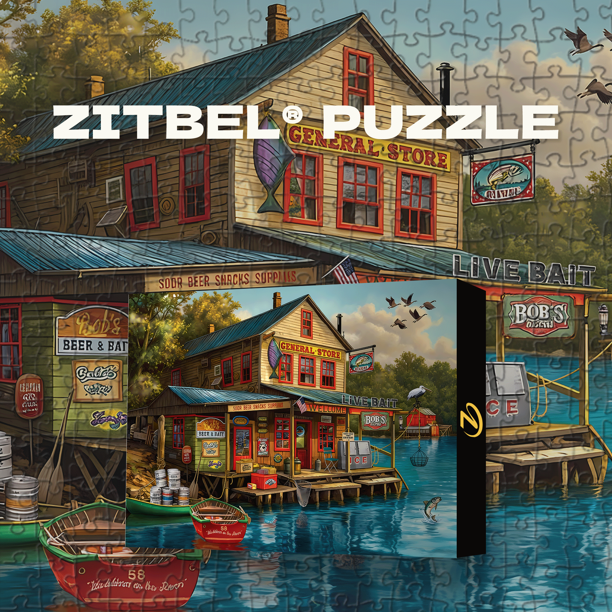 Bob's Beer & Bait 500pcs/1000pcs Jigsaw Puzzle, Scratch-Resistant, Interactive Family Game & Brain-Boosting DIY Decor, Perfect for Halloween, Christmas & New Year Gifts, Family Puzzle Game