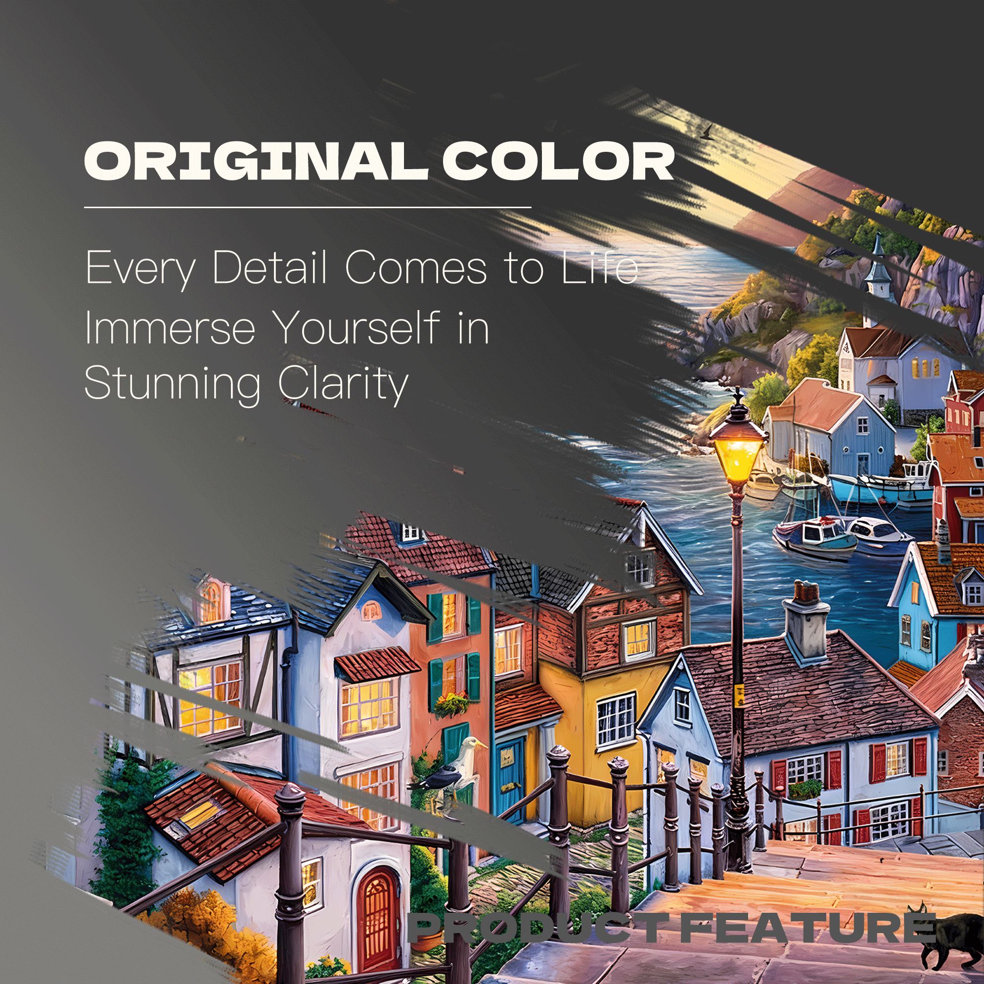 Coastal Town at Sunset 500pcs/1000pcs Jigsaw Puzzle, Scratch-Resistant, Interactive Family Game & Brain-Boosting DIY Decor, Perfect for Halloween, Christmas & New Year Gifts, Family Puzzle Game