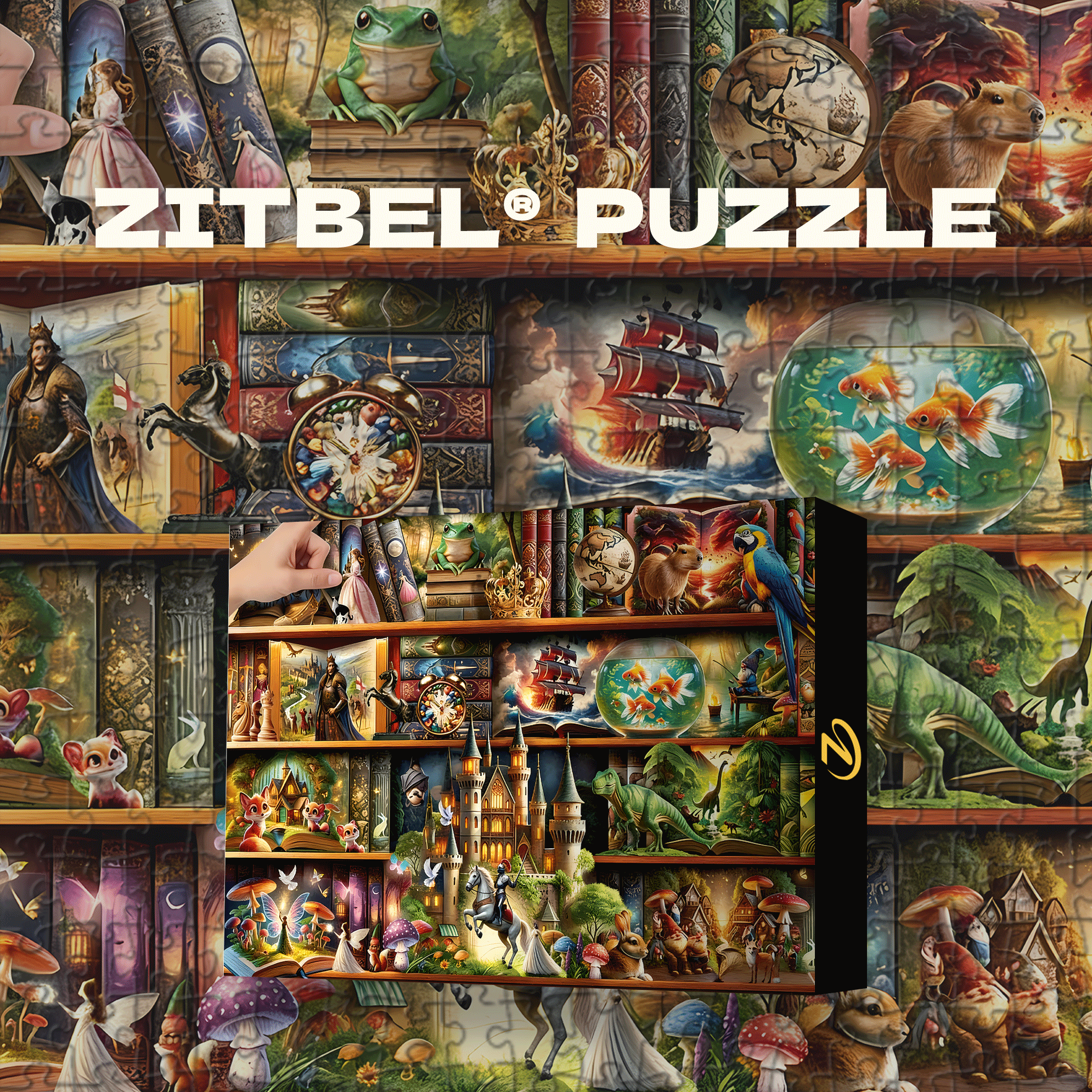 Enchanted Bookshelf 500pcs/1000pcs Jigsaw Puzzle, Scratch-Resistant, Interactive Family Game & Brain-Boosting DIY Decor, Perfect for Halloween, Christmas & New Year Gifts, Family Puzzle Game