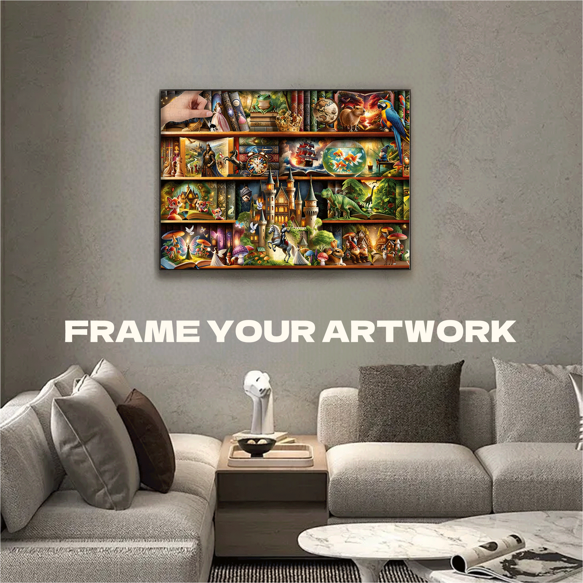 Enchanted Bookshelf 500pcs/1000pcs Jigsaw Puzzle, Scratch-Resistant, Interactive Family Game & Brain-Boosting DIY Decor, Perfect for Halloween, Christmas & New Year Gifts, Family Puzzle Game
