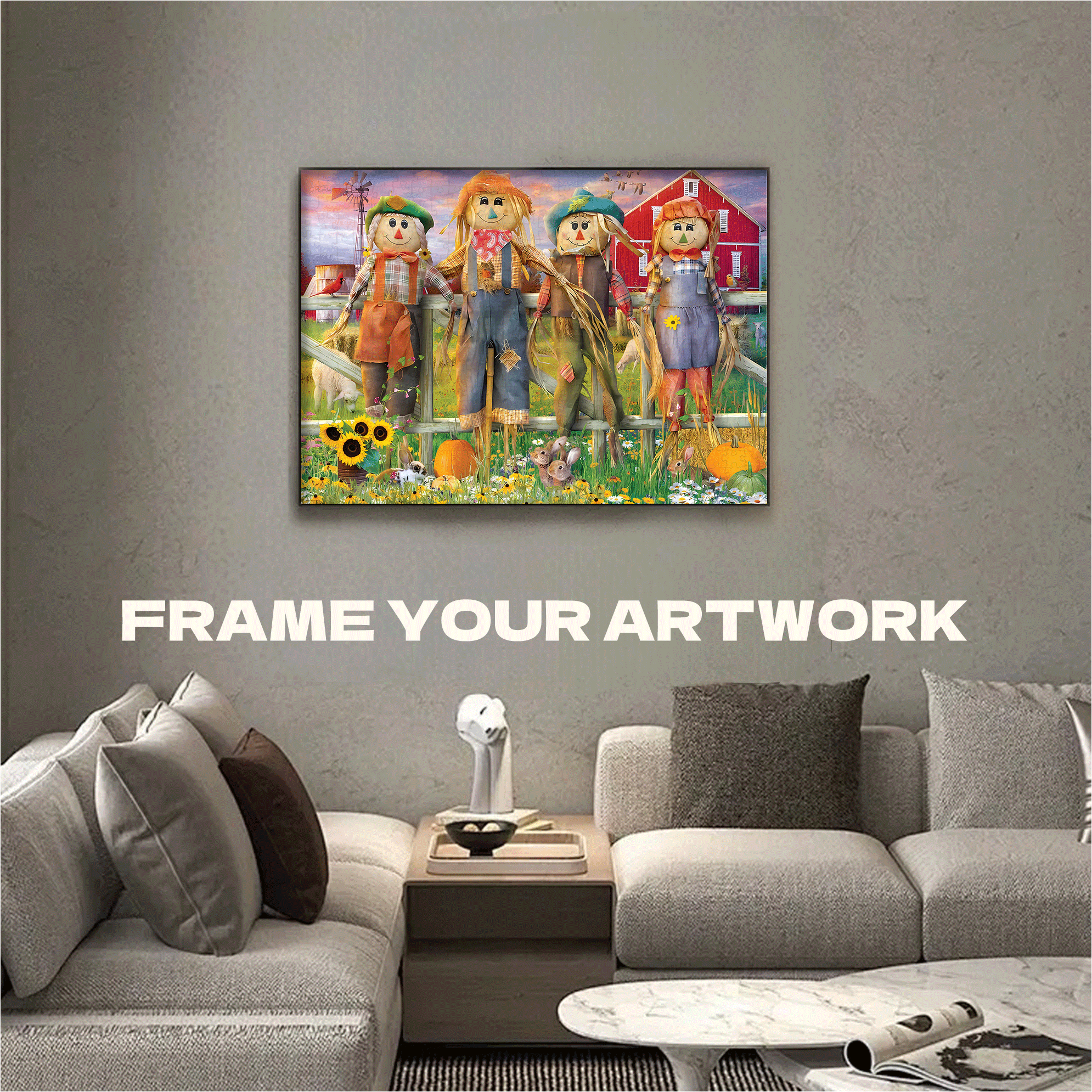 Friendly Scarecrows 500pcs/1000pcs Jigsaw Puzzle, Scratch-Resistant, Interactive Family Game & Brain-Boosting DIY Decor, Perfect for Halloween, Christmas & New Year Gifts, Family Puzzle Game