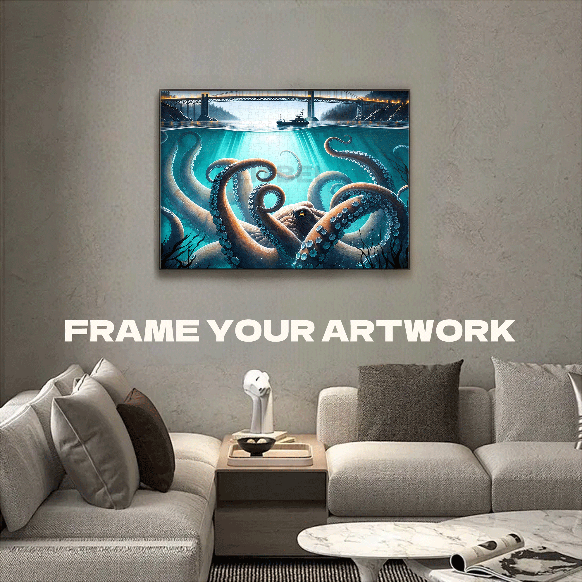 Giant Octopus of the Deep 500pcs/1000pcs Jigsaw Puzzle, Scratch-Resistant, Interactive Family Game & Brain-Boosting DIY Decor, Perfect for Halloween, Christmas & New Year Gifts, Family Puzzle Game
