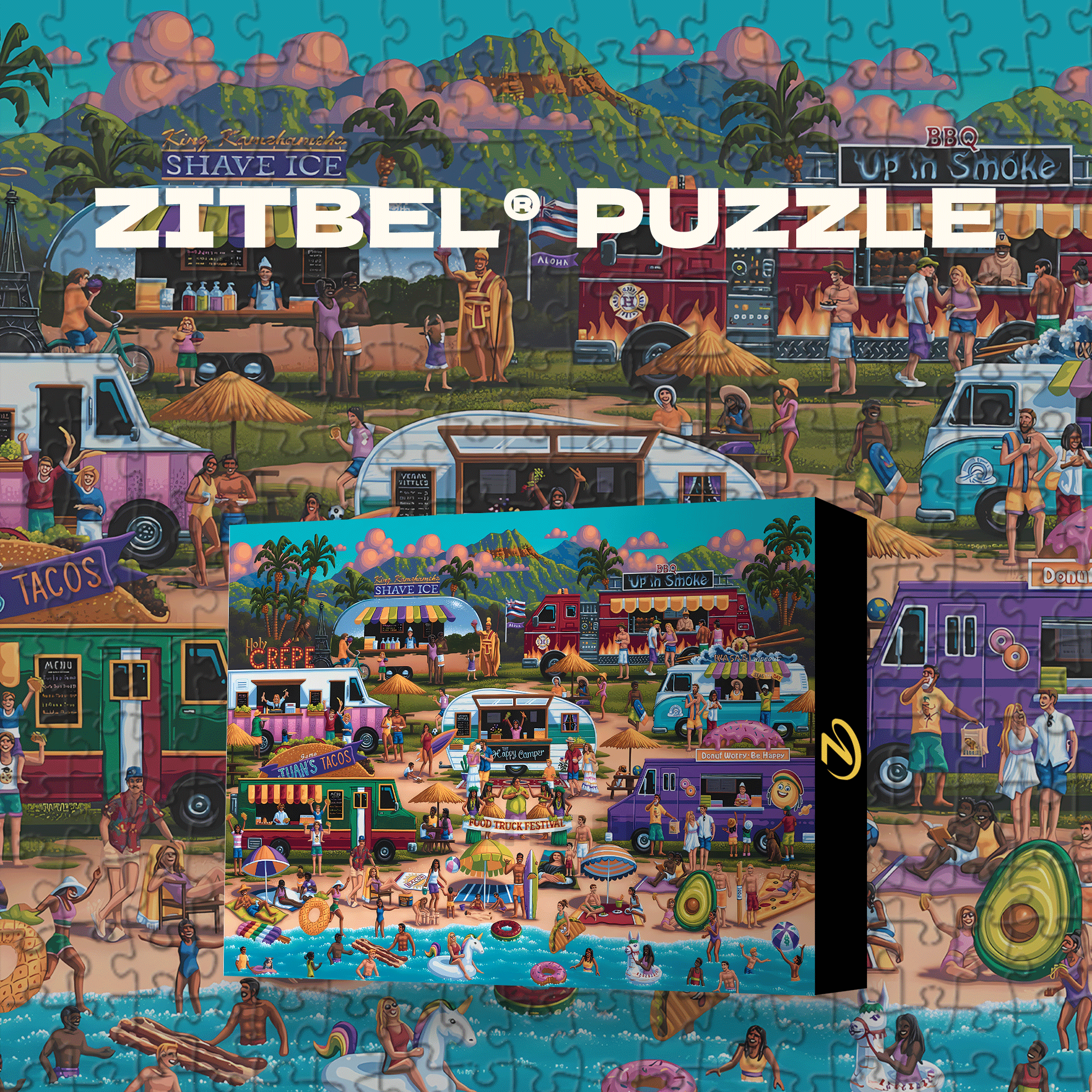 Hawaiian Food Truck Festival 500pcs/1000pcs Jigsaw Puzzle, Scratch-Resistant, Interactive Family Game & Brain-Boosting DIY Decor, Perfect for Halloween, Christmas & New Year Gifts, Family Puzzle Game