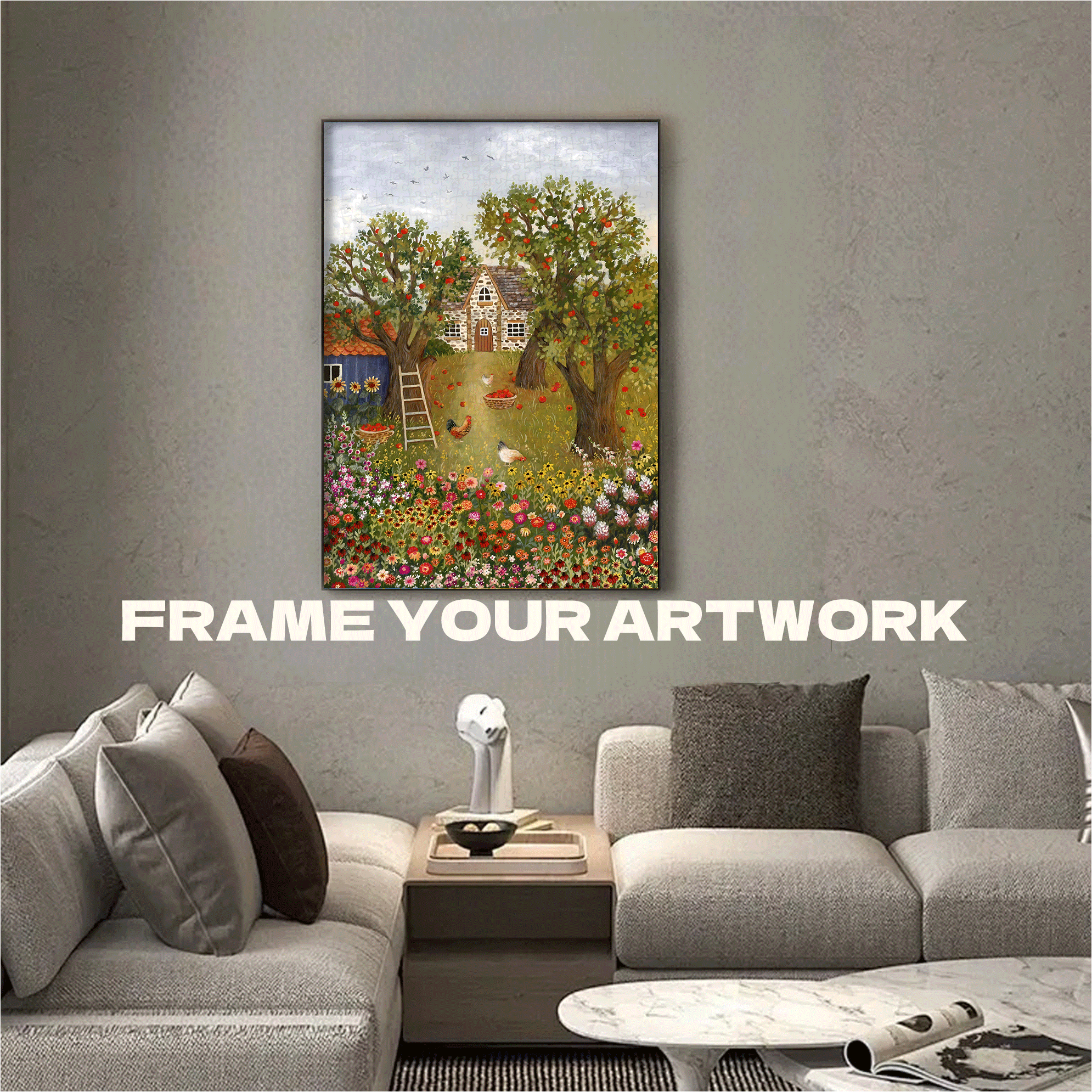 Afternoon in the Apple Orchard 500pcs/1000pcs Jigsaw Puzzle, Scratch-Resistant, Interactive Family Game & Brain-Boosting DIY Decor, Perfect for Halloween, Christmas & New Year Gifts, Family Puzzle Game