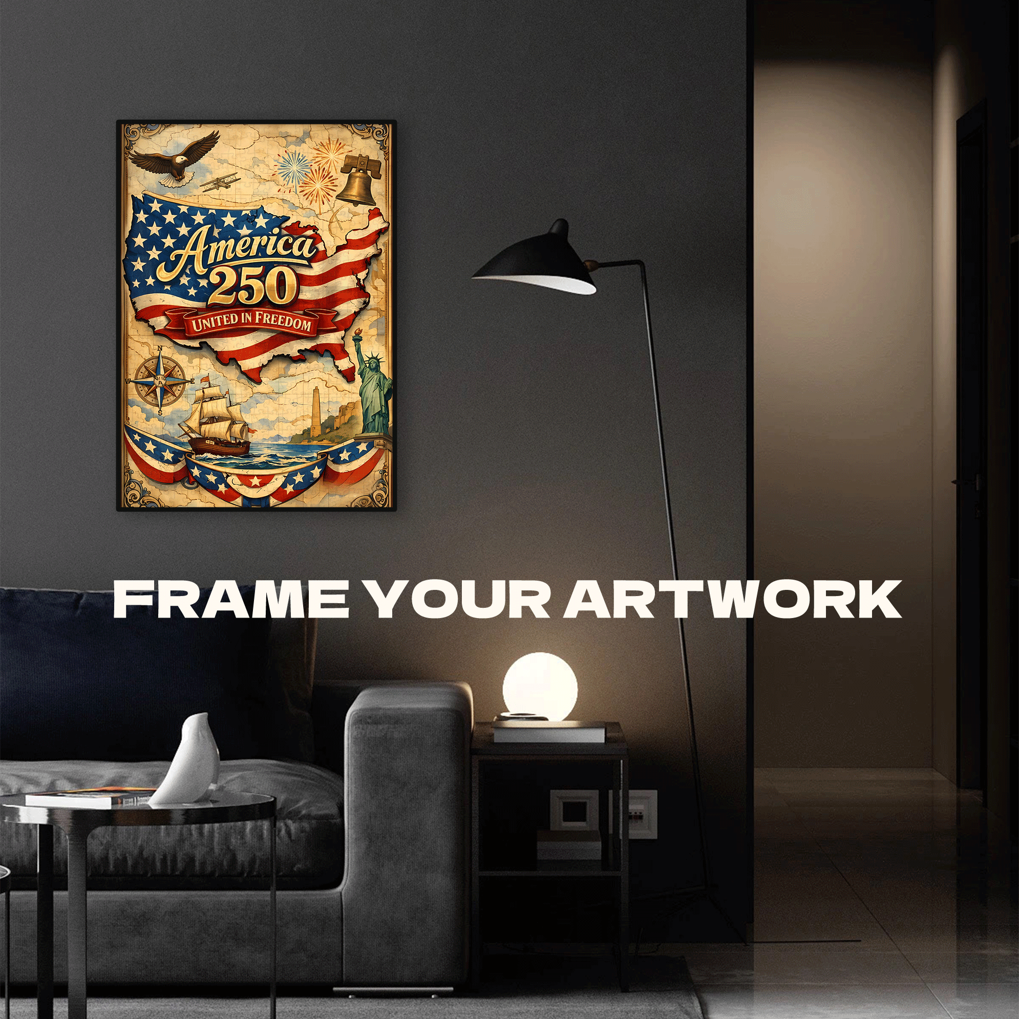 America 250 United in Freedom by Carlos V 500pcs/1000pcs Jigsaw Puzzle, Scratch-Resistant, Interactive Family Game & Brain-Boosting DIY Decor, Perfect for Halloween, Christmas & New Year Gifts, Family Puzzle Game