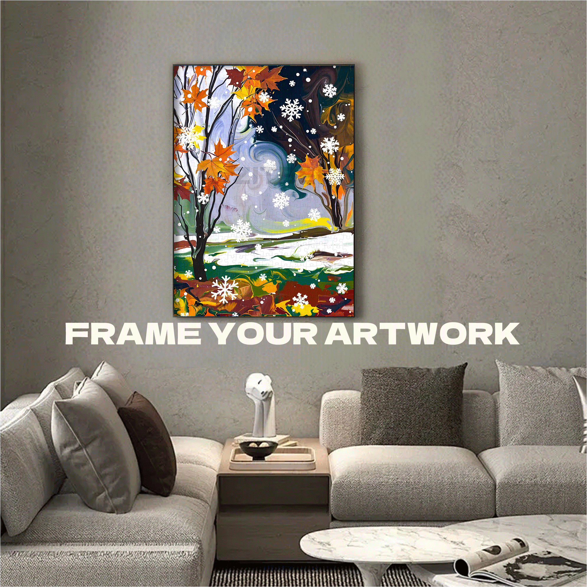 Autumn Meets Snow 500pcs/1000pcs Jigsaw Puzzle, Scratch-Resistant, Interactive Family Game & Brain-Boosting DIY Decor, Perfect for Halloween, Christmas & New Year Gifts, Family Puzzle Game