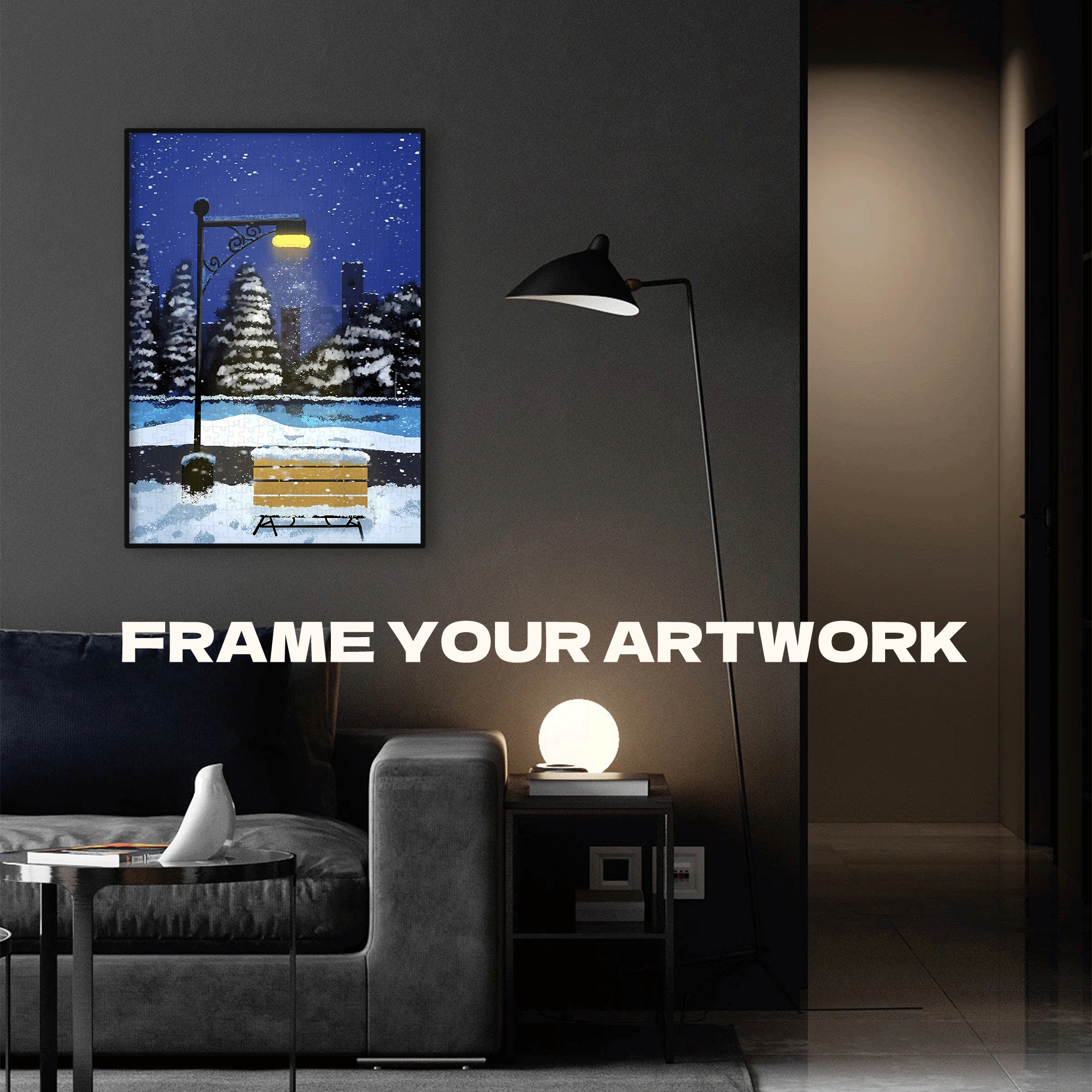 Bench in a Snowy Night 500pcs/1000pcs Jigsaw Puzzle, Scratch-Resistant, Interactive Family Game & Brain-Boosting DIY Decor, Perfect for Halloween, Christmas & New Year Gifts, Family Puzzle Game