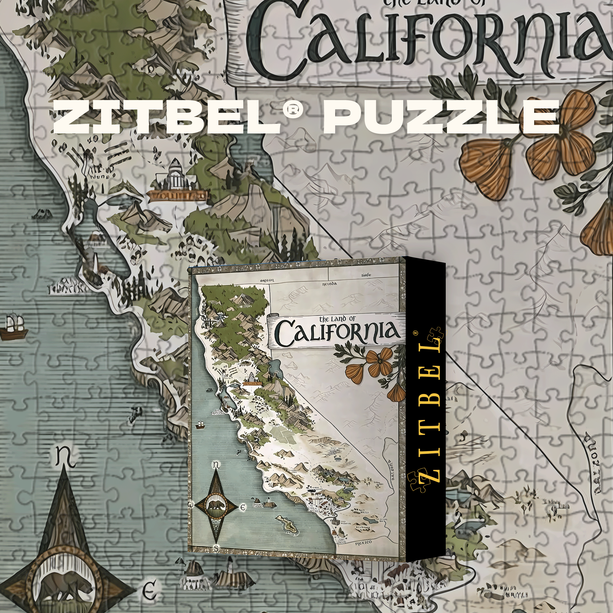 California Fantasy Map 500pcs/1000pcs Jigsaw Puzzle, Scratch-Resistant, Interactive Family Game & Brain-Boosting DIY Decor, Perfect for Halloween, Christmas & New Year Gifts, Family Puzzle Game