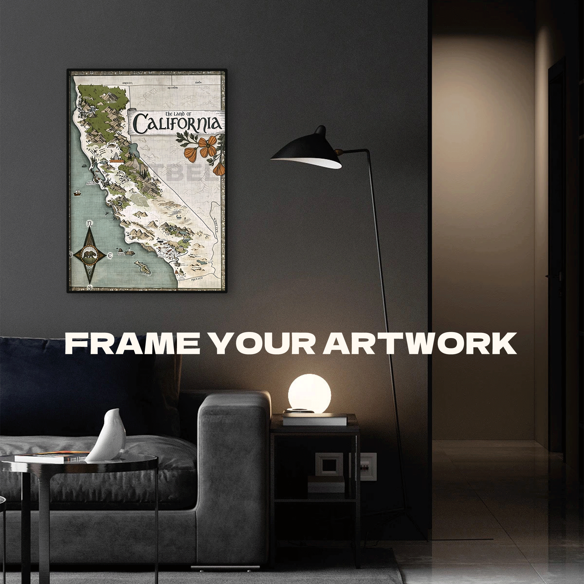 California Fantasy Map 500pcs/1000pcs Jigsaw Puzzle, Scratch-Resistant, Interactive Family Game & Brain-Boosting DIY Decor, Perfect for Halloween, Christmas & New Year Gifts, Family Puzzle Game