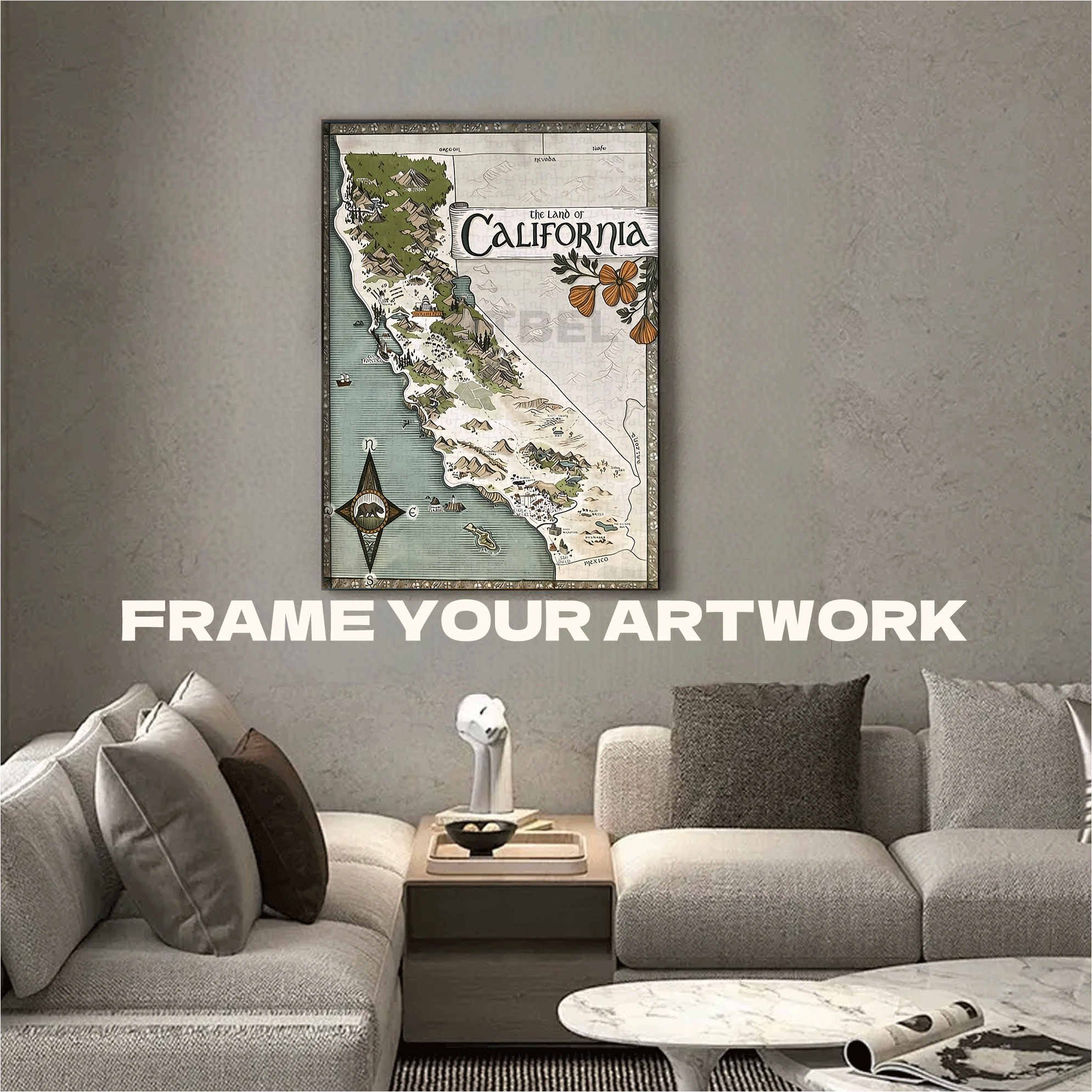 California Fantasy Map 500pcs/1000pcs Jigsaw Puzzle, Scratch-Resistant, Interactive Family Game & Brain-Boosting DIY Decor, Perfect for Halloween, Christmas & New Year Gifts, Family Puzzle Game