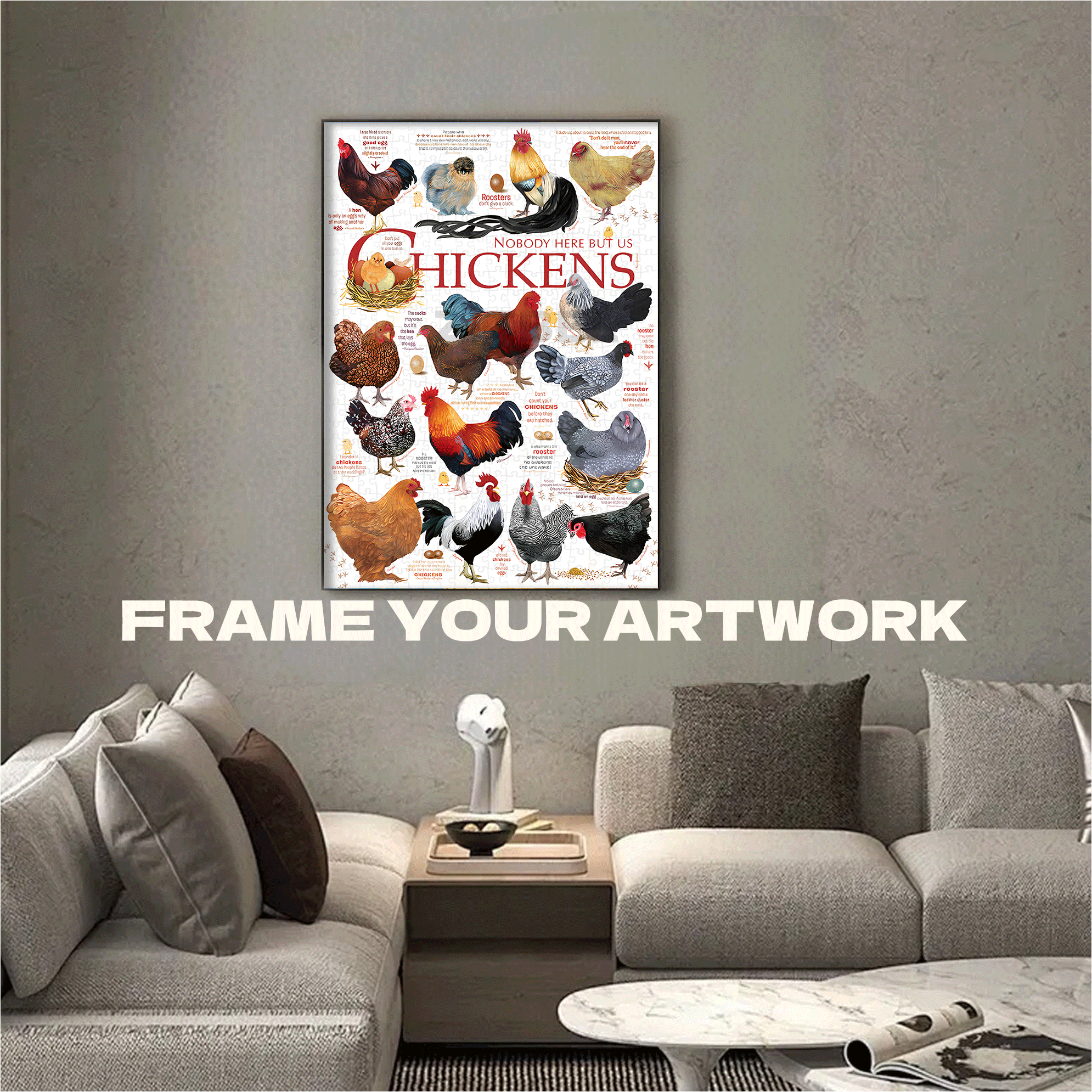 Chicken Quotes 500pcs/1000pcs Jigsaw Puzzle, Scratch-Resistant, Interactive Family Game & Brain-Boosting DIY Decor, Perfect for Halloween, Christmas & New Year Gifts, Family Puzzle Game