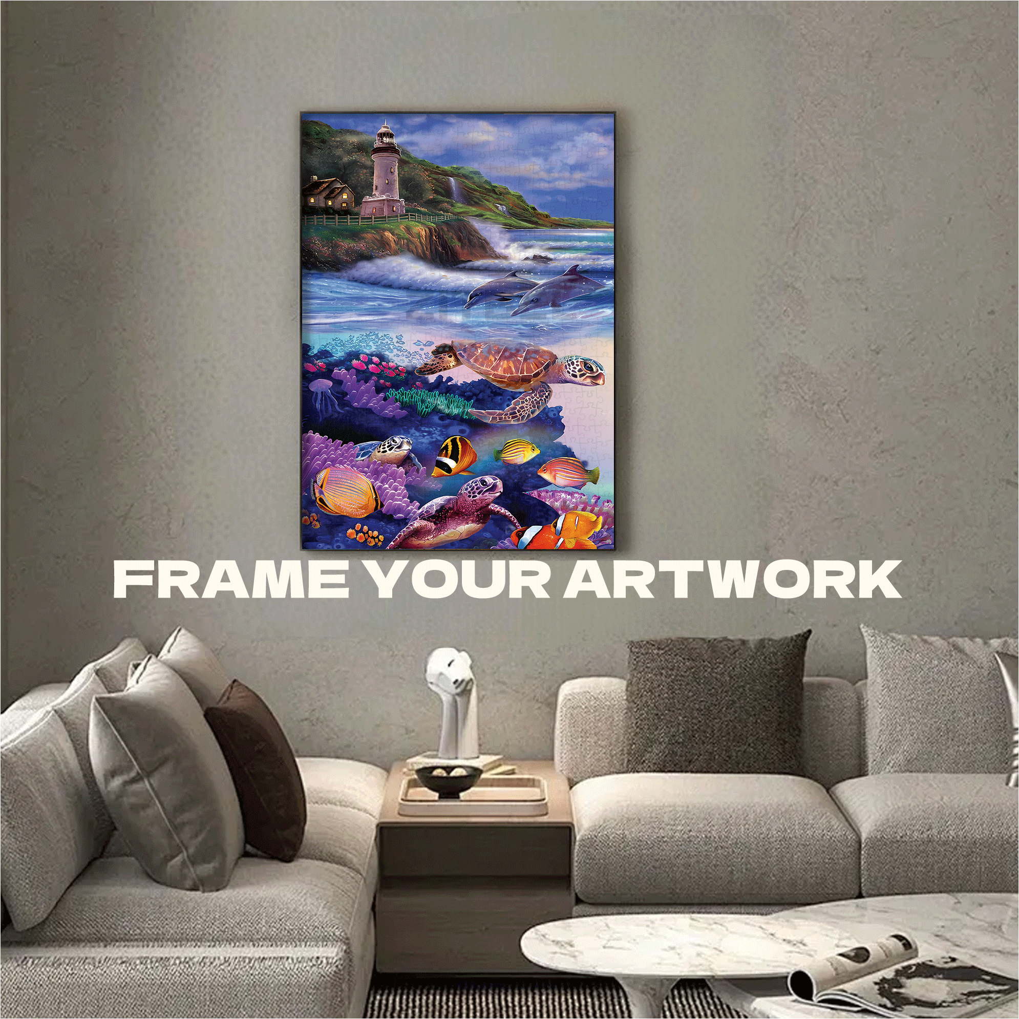 Coral Reef and Lighthouse Watch 500pcs/1000pcs Jigsaw Puzzle, Scratch-Resistant, Interactive Family Game & Brain-Boosting DIY Decor, Perfect for Halloween, Christmas & New Year Gifts, Family Puzzle Game