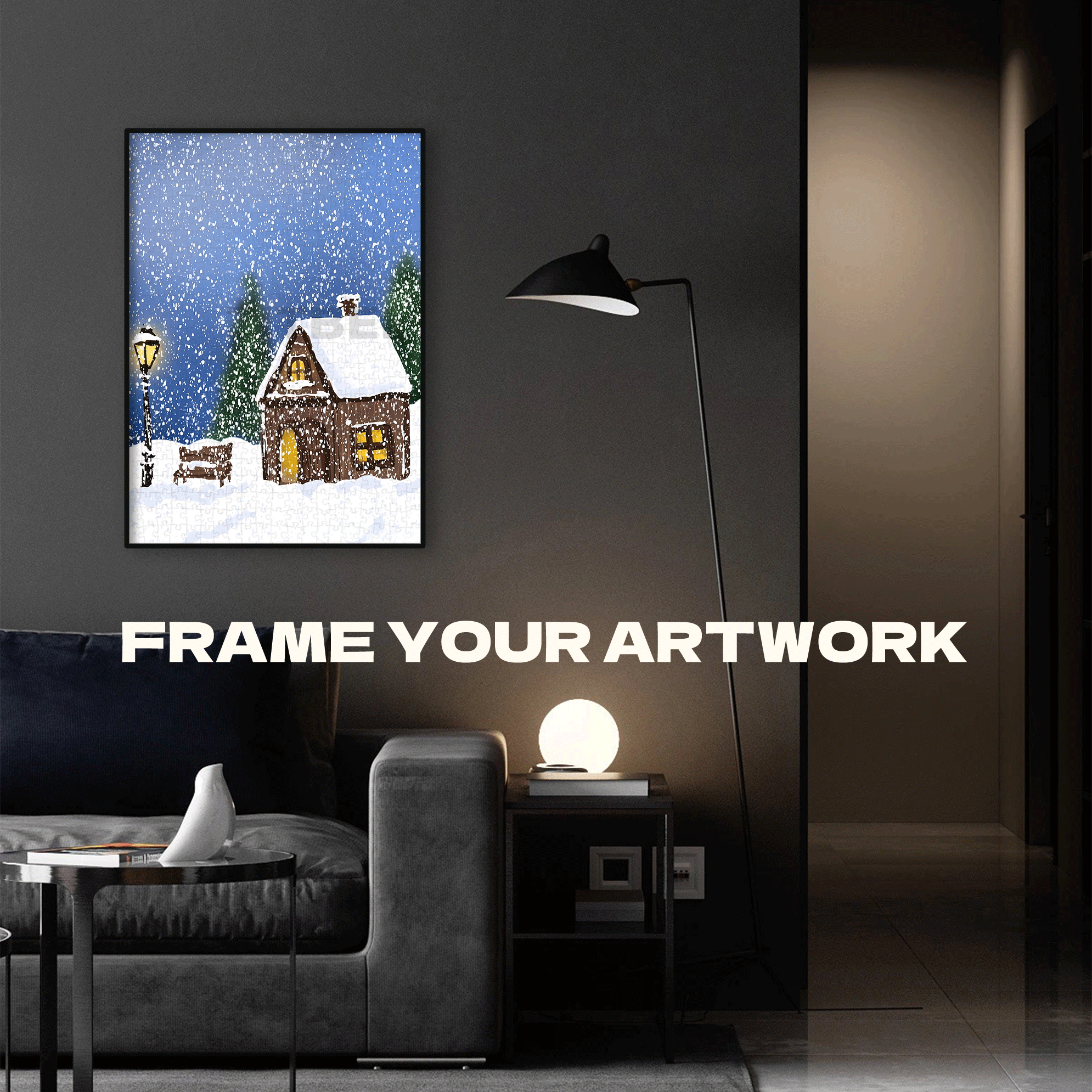 Cozy Cottage with Warm Lamp in Snow 500pcs/1000pcs Jigsaw Puzzle, Scratch-Resistant, Interactive Family Game & Brain-Boosting DIY Decor, Perfect for Halloween, Christmas & New Year Gifts, Family Puzzle Game