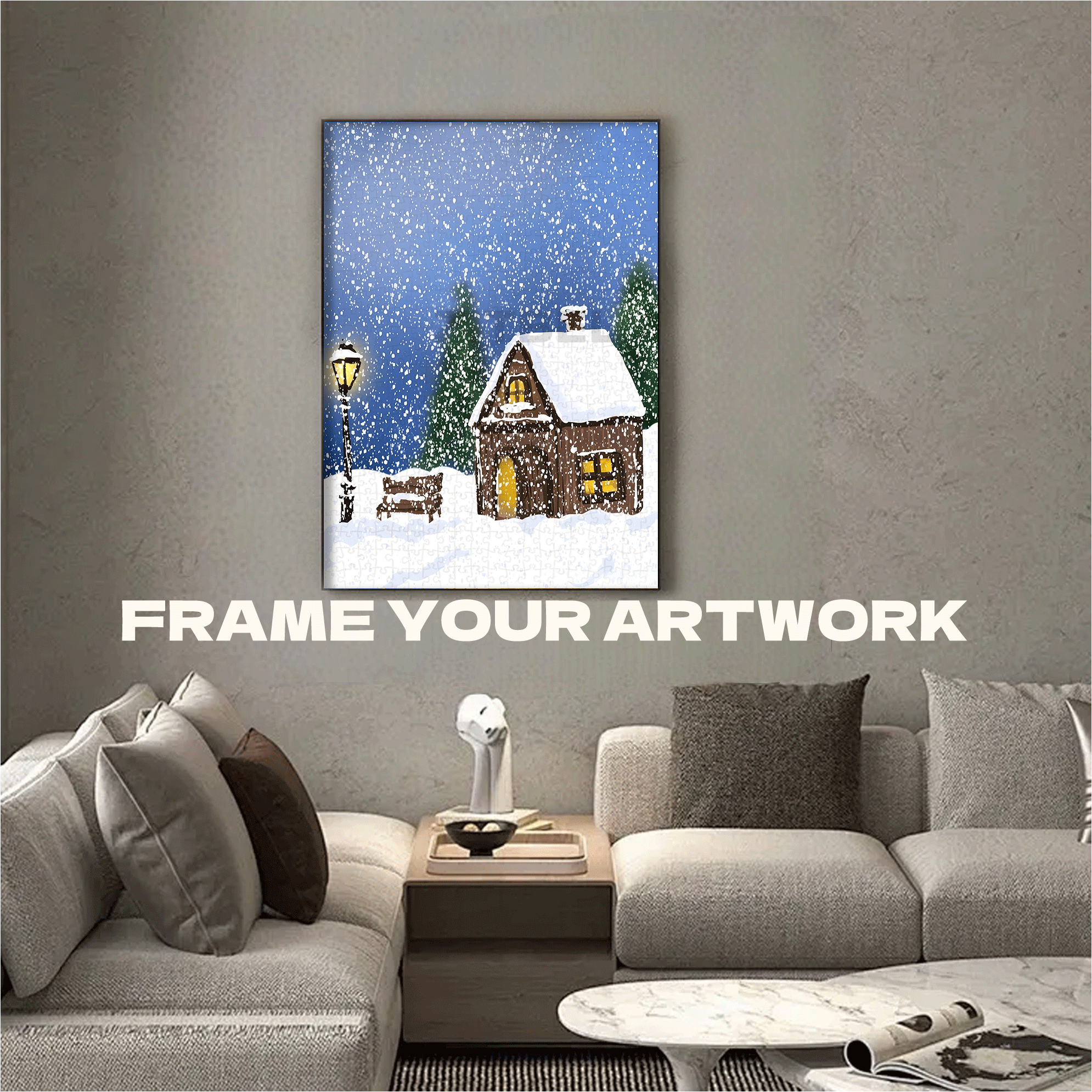 Cozy Cottage with Warm Lamp in Snow 500pcs/1000pcs Jigsaw Puzzle, Scratch-Resistant, Interactive Family Game & Brain-Boosting DIY Decor, Perfect for Halloween, Christmas & New Year Gifts, Family Puzzle Game