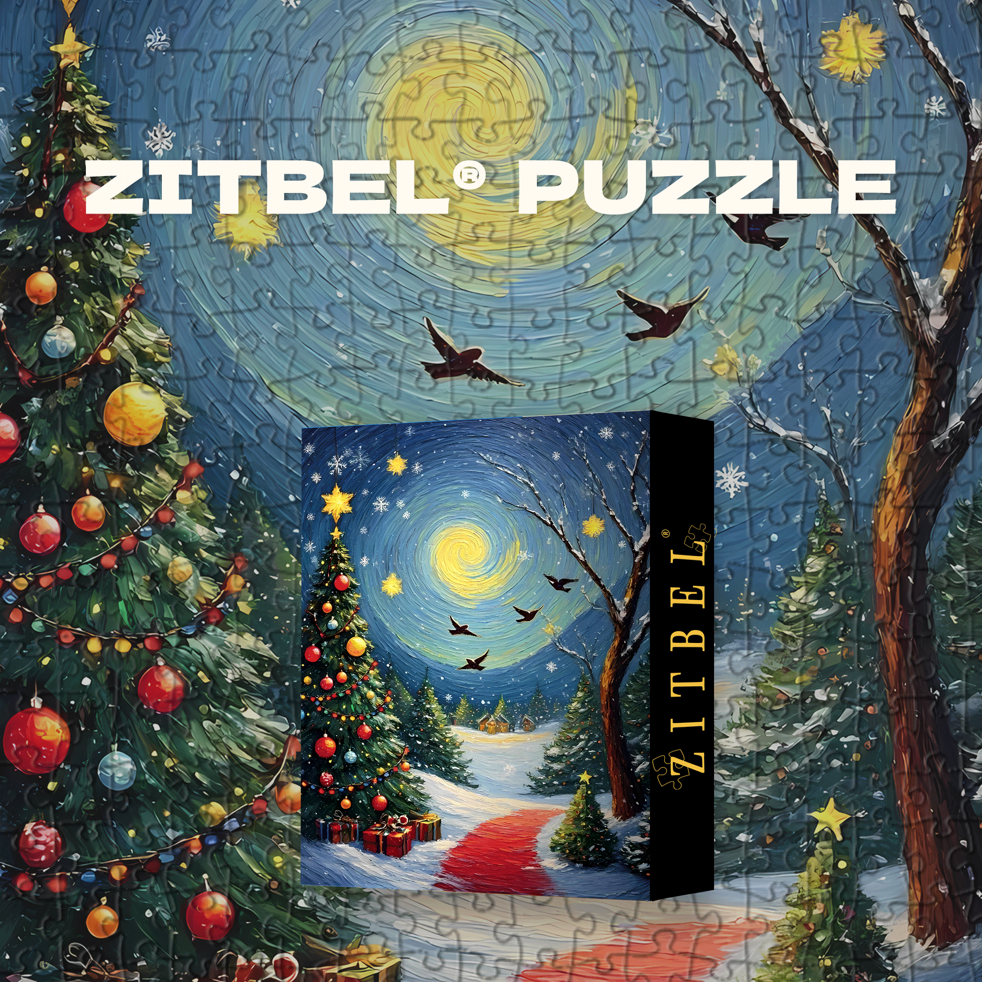 Starry Christmas Night 500pcs/1000pcs Jigsaw Puzzle, Scratch-Resistant, Interactive Family Game & Brain-Boosting DIY Decor, Perfect for Halloween, Christmas & New Year Gifts, Family Puzzle Game