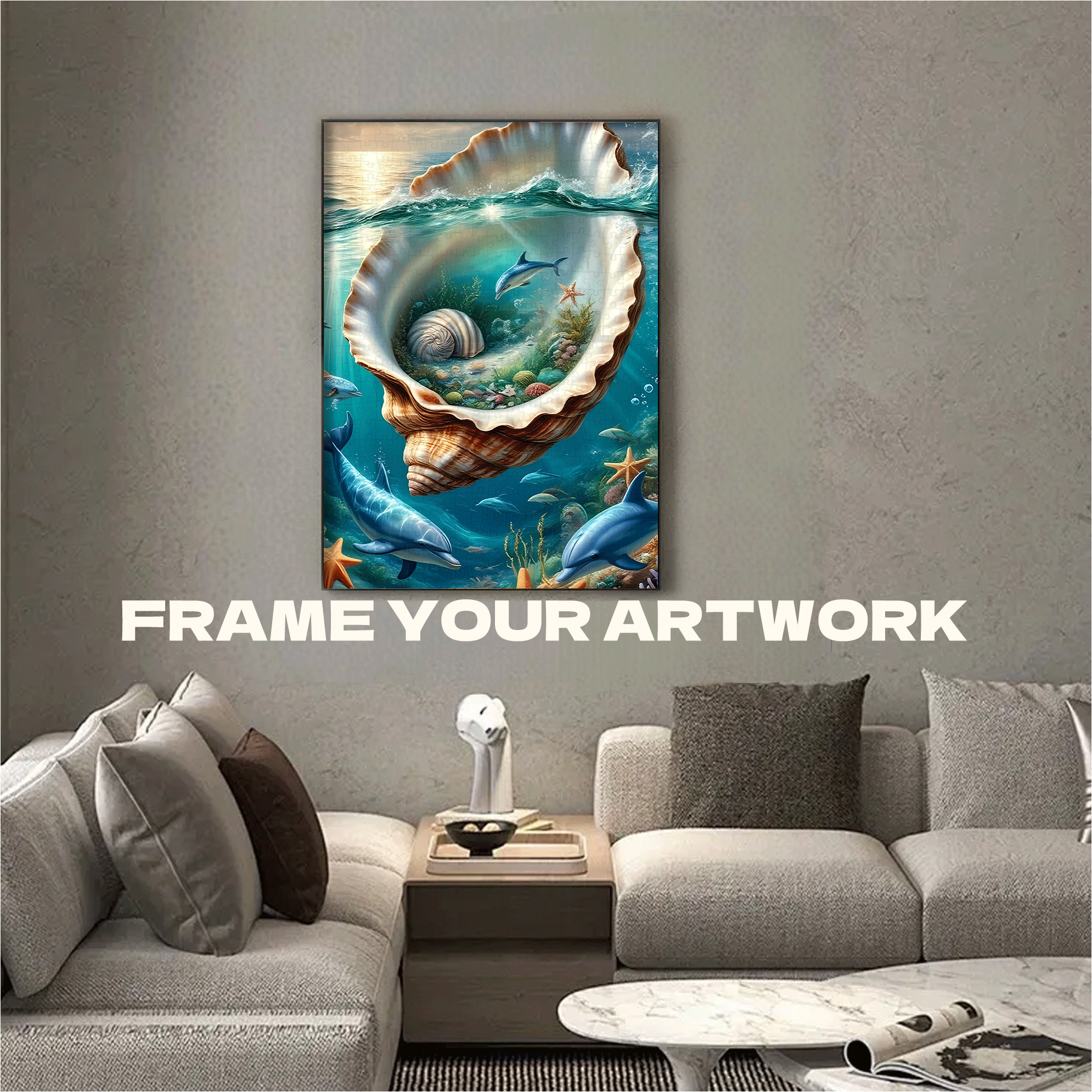 Underwater World Inside a Giant Seashell 500pcs/1000pcs Jigsaw Puzzle, Scratch-Resistant, Interactive Family Game & Brain-Boosting DIY Decor, Perfect for Halloween, Christmas & New Year Gifts, Family Puzzle Game
