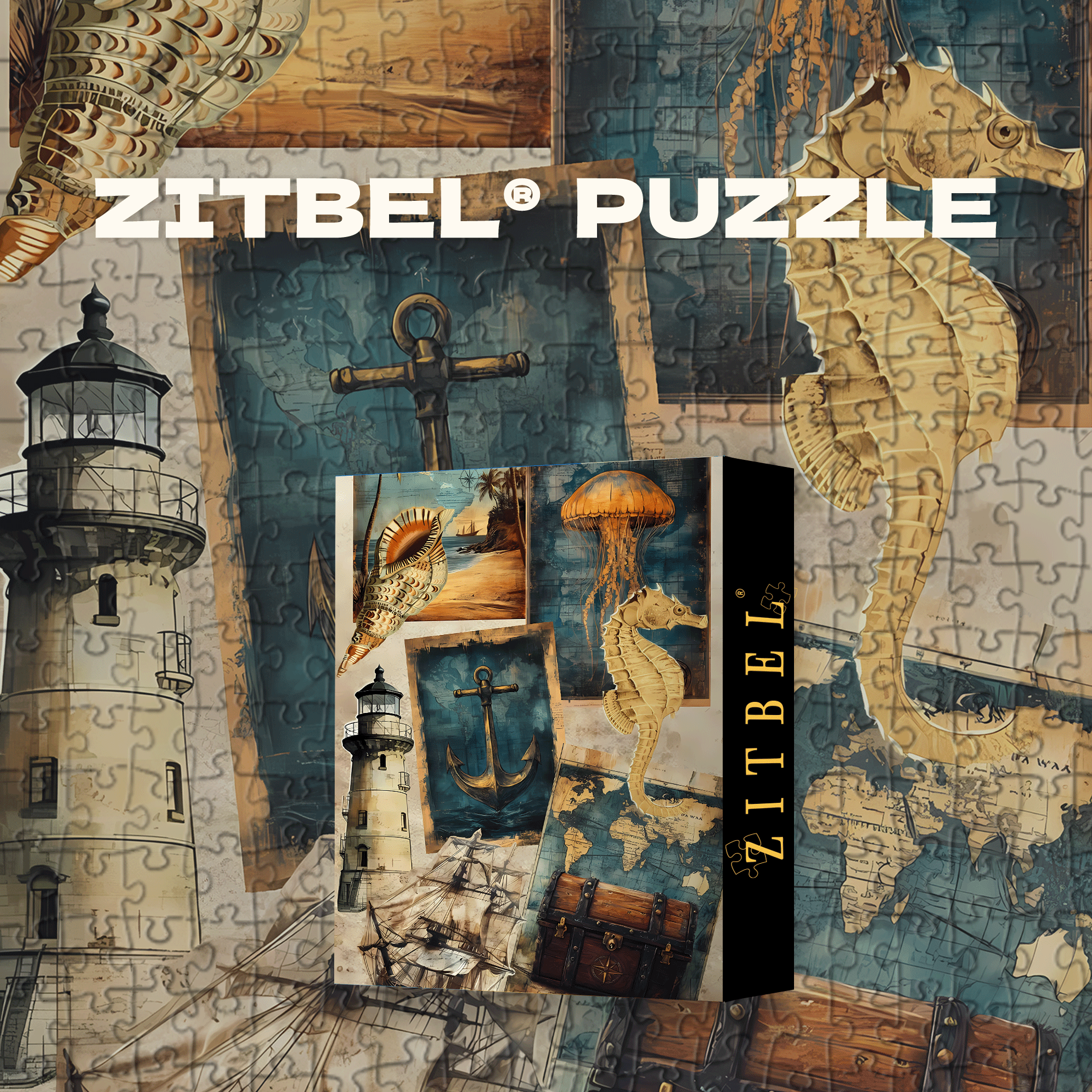 Vintage Nautical Collage 500pcs/1000pcs Jigsaw Puzzle, Scratch-Resistant, Interactive Family Game & Brain-Boosting DIY Decor, Perfect for Halloween, Christmas & New Year Gifts, Family Puzzle Game