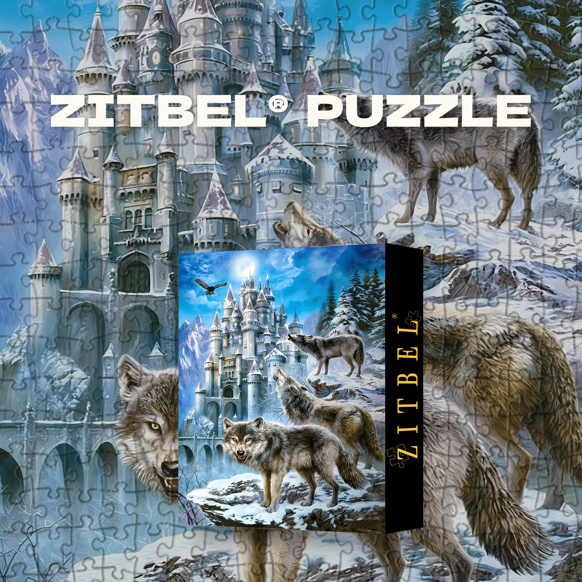 Wolves at the Ice Castle 500pcs/1000pcs Jigsaw Puzzle, Scratch-Resistant, Interactive Family Game & Brain-Boosting DIY Decor, Perfect for Halloween, Christmas & New Year Gifts, Family Puzzle Game