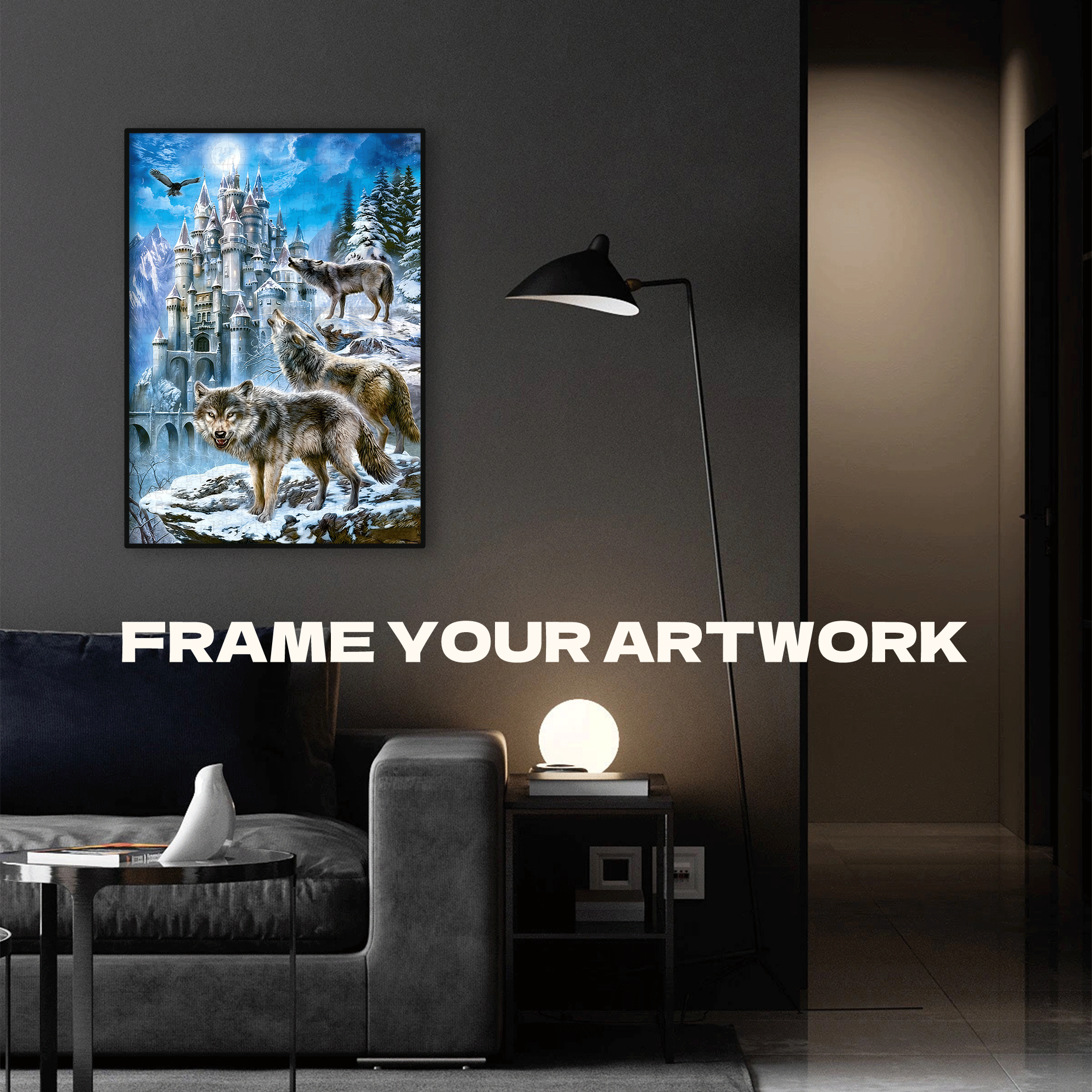 Wolves at the Ice Castle 500pcs/1000pcs Jigsaw Puzzle, Scratch-Resistant, Interactive Family Game & Brain-Boosting DIY Decor, Perfect for Halloween, Christmas & New Year Gifts, Family Puzzle Game