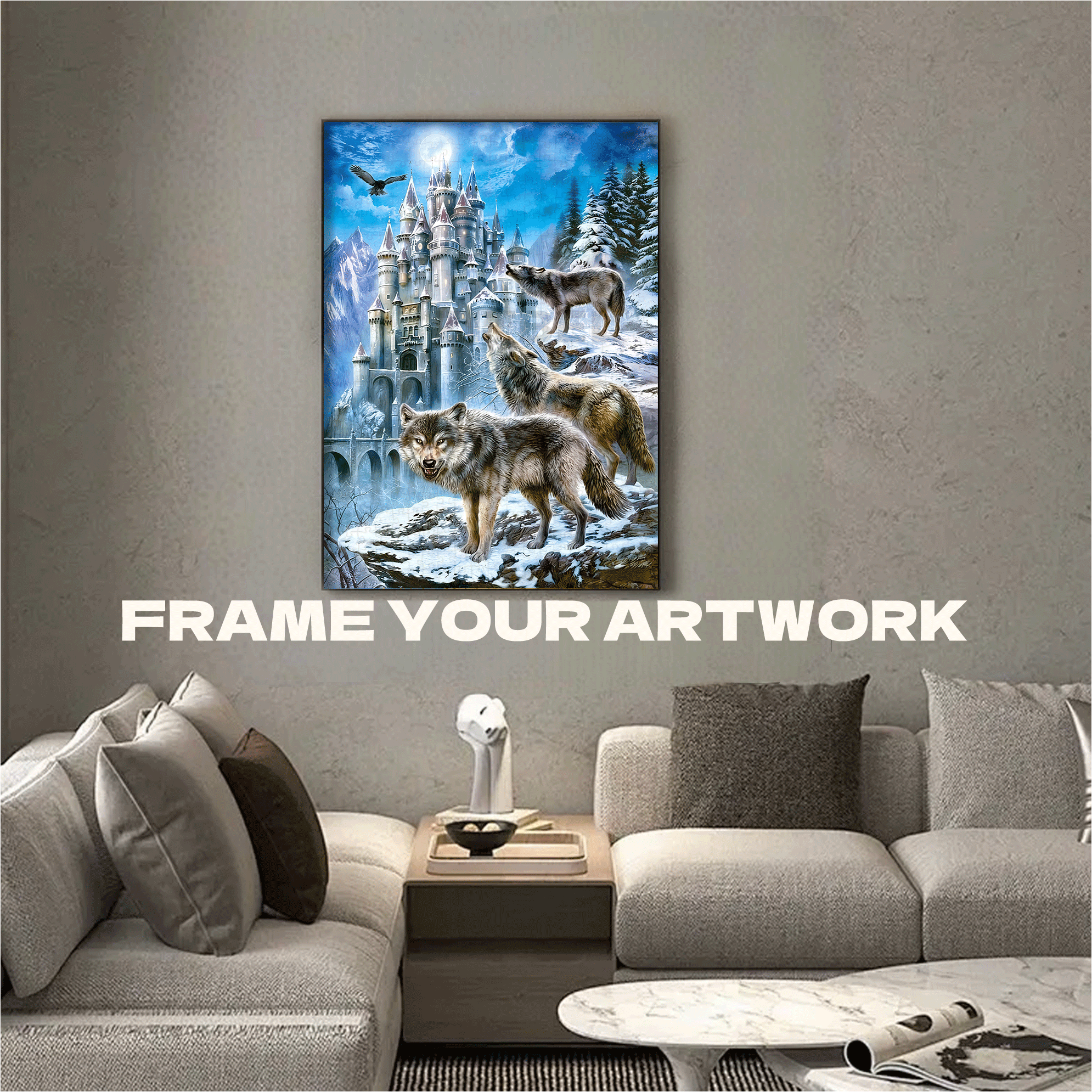 Wolves at the Ice Castle 500pcs/1000pcs Jigsaw Puzzle, Scratch-Resistant, Interactive Family Game & Brain-Boosting DIY Decor, Perfect for Halloween, Christmas & New Year Gifts, Family Puzzle Game