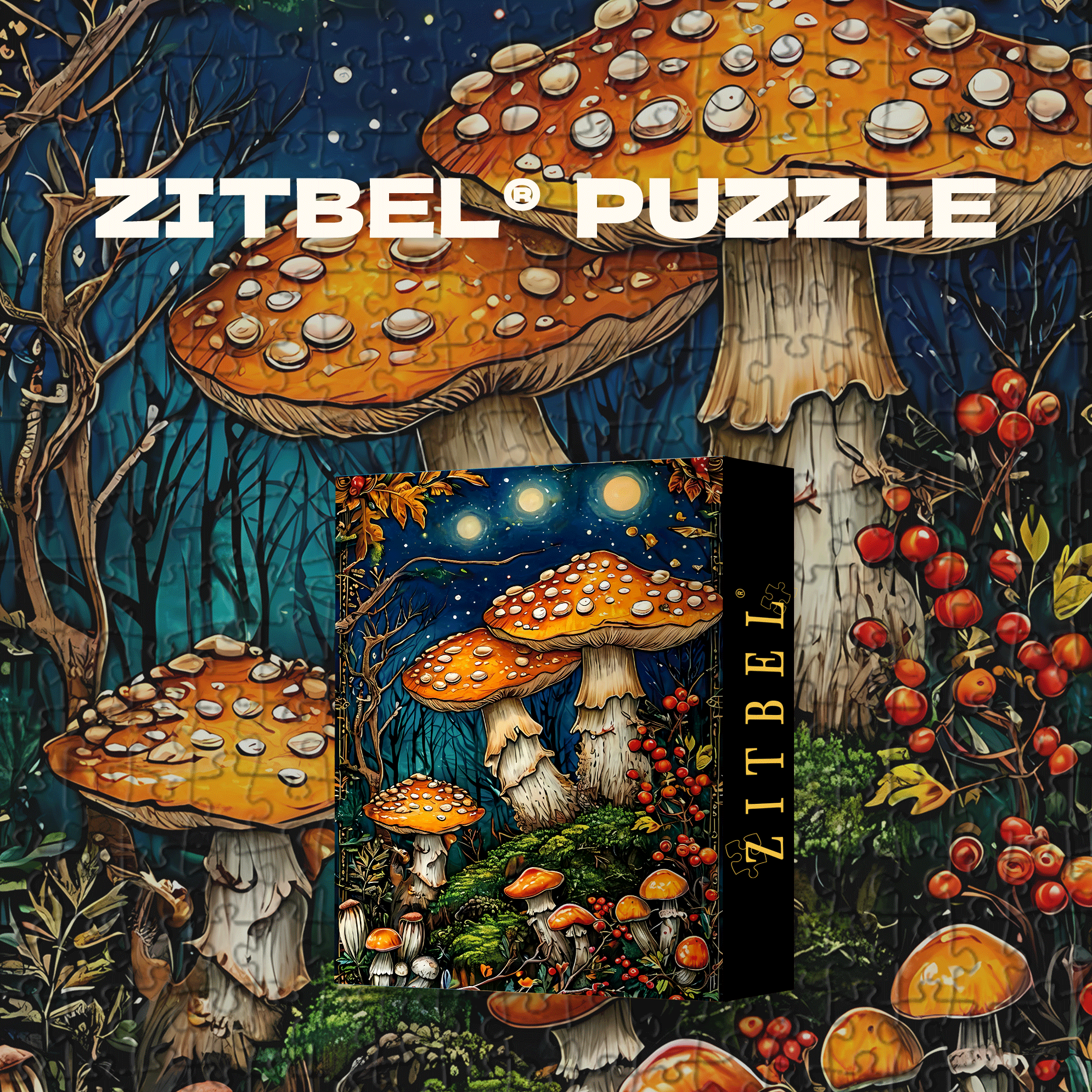 Enchanted Mushroom Grove Under Moonlight 500pcs/1000pcs Jigsaw Puzzle, Scratch-Resistant, Interactive Family Game & Brain-Boosting DIY Decor, Perfect for Halloween, Christmas & New Year Gifts, Family Puzzle Game