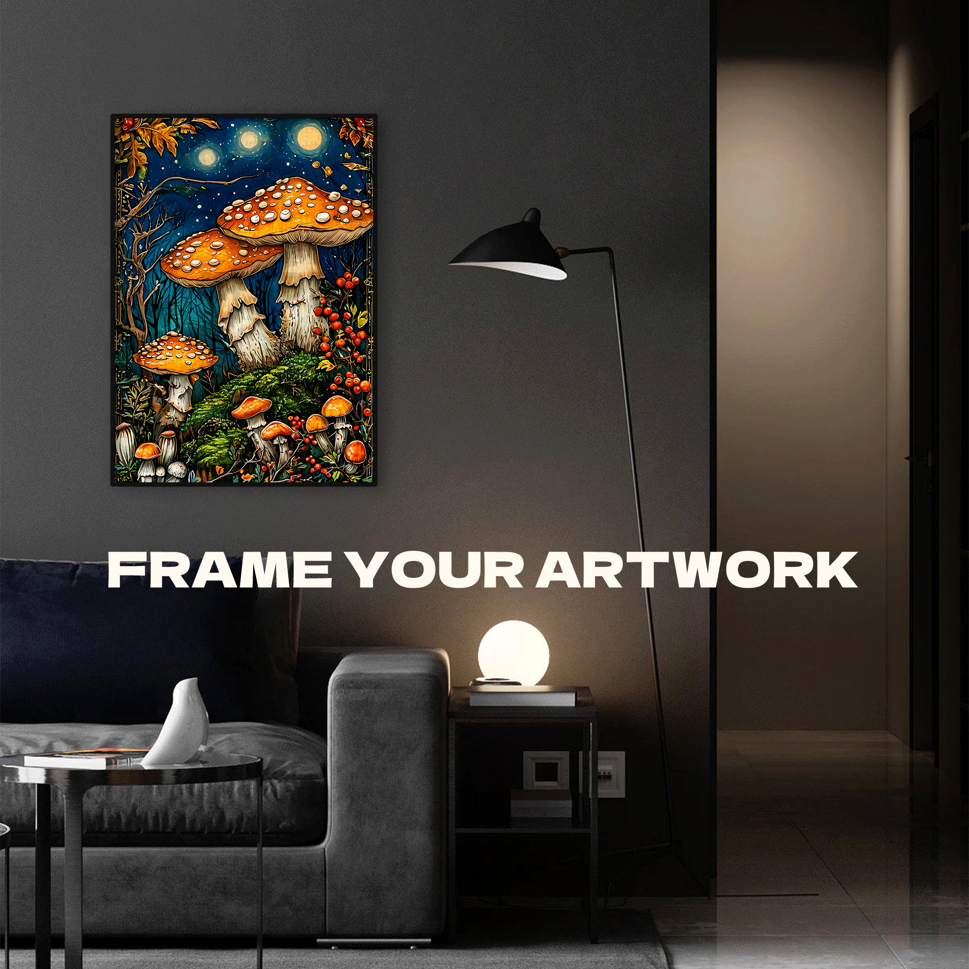 Enchanted Mushroom Grove Under Moonlight 500pcs/1000pcs Jigsaw Puzzle, Scratch-Resistant, Interactive Family Game & Brain-Boosting DIY Decor, Perfect for Halloween, Christmas & New Year Gifts, Family Puzzle Game