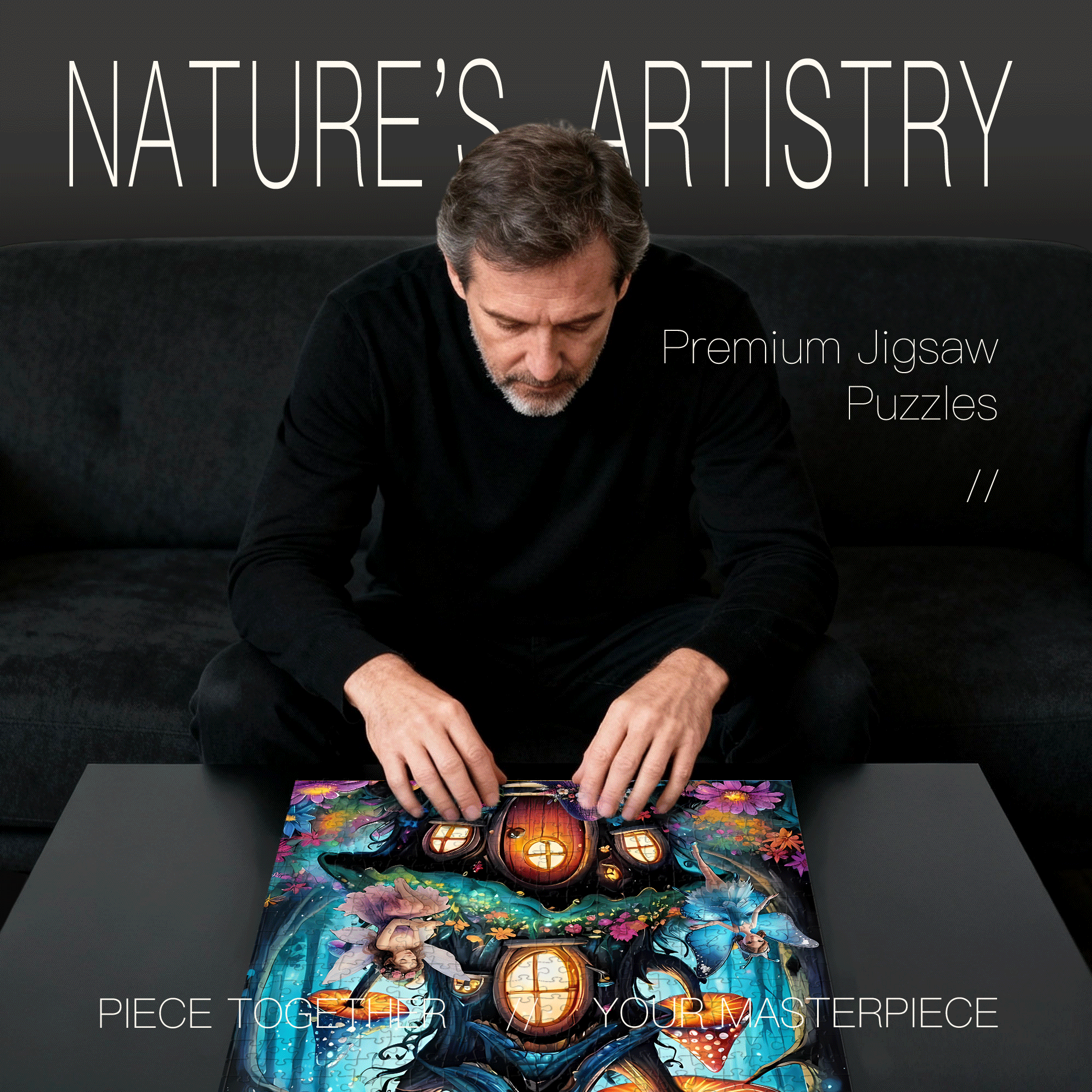 Fairy Forest Mushroom Cottage 500pcs/1000pcs Jigsaw Puzzle, Scratch-Resistant, Interactive Family Game & Brain-Boosting DIY Decor, Perfect for Halloween, Christmas & New Year Gifts, Family Puzzle Game