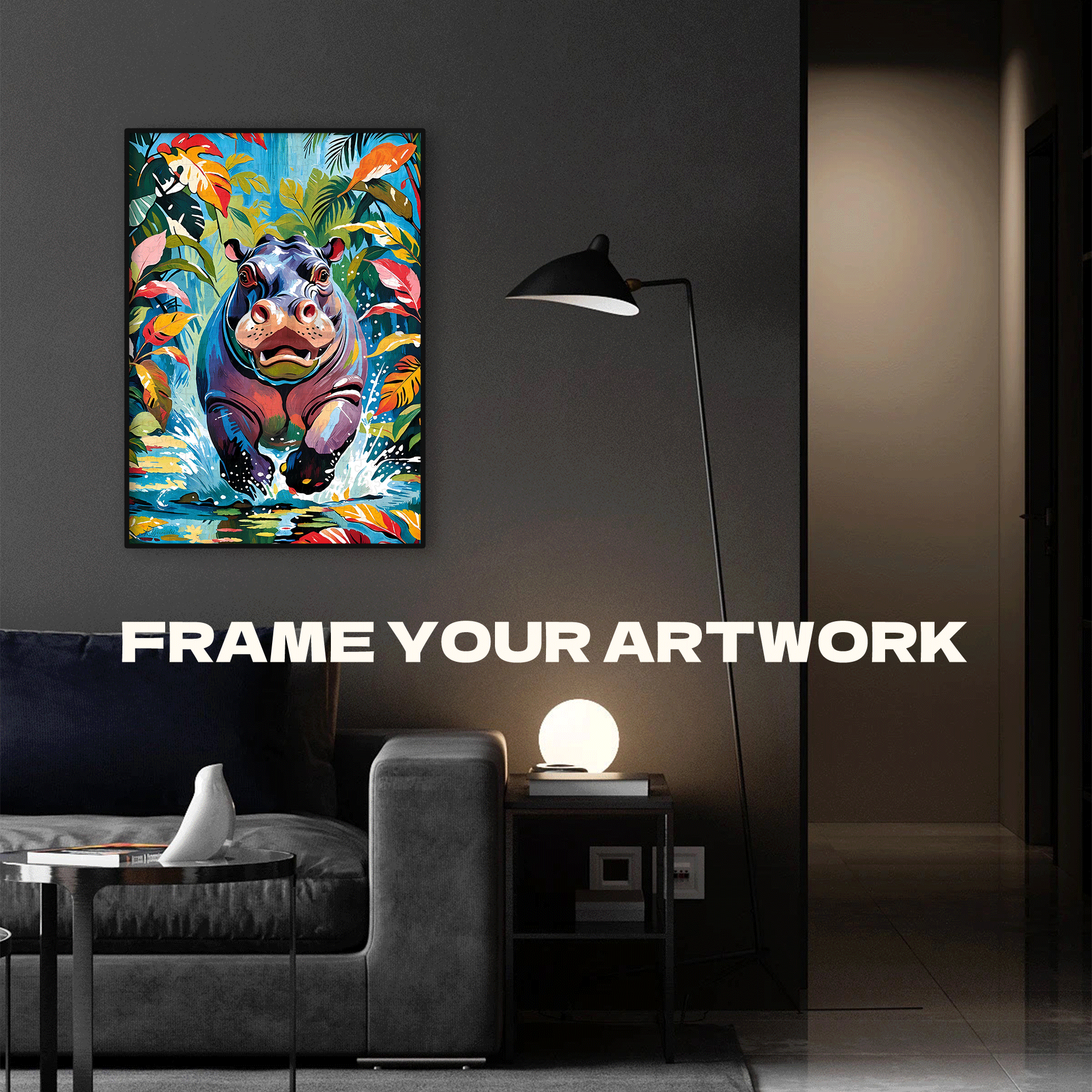 Happy Hippo - Oil Painting 500pcs/1000pcs Jigsaw Puzzle, Scratch-Resistant, Interactive Family Game & Brain-Boosting DIY Decor, Perfect for Halloween, Christmas & New Year Gifts, Family Puzzle Game