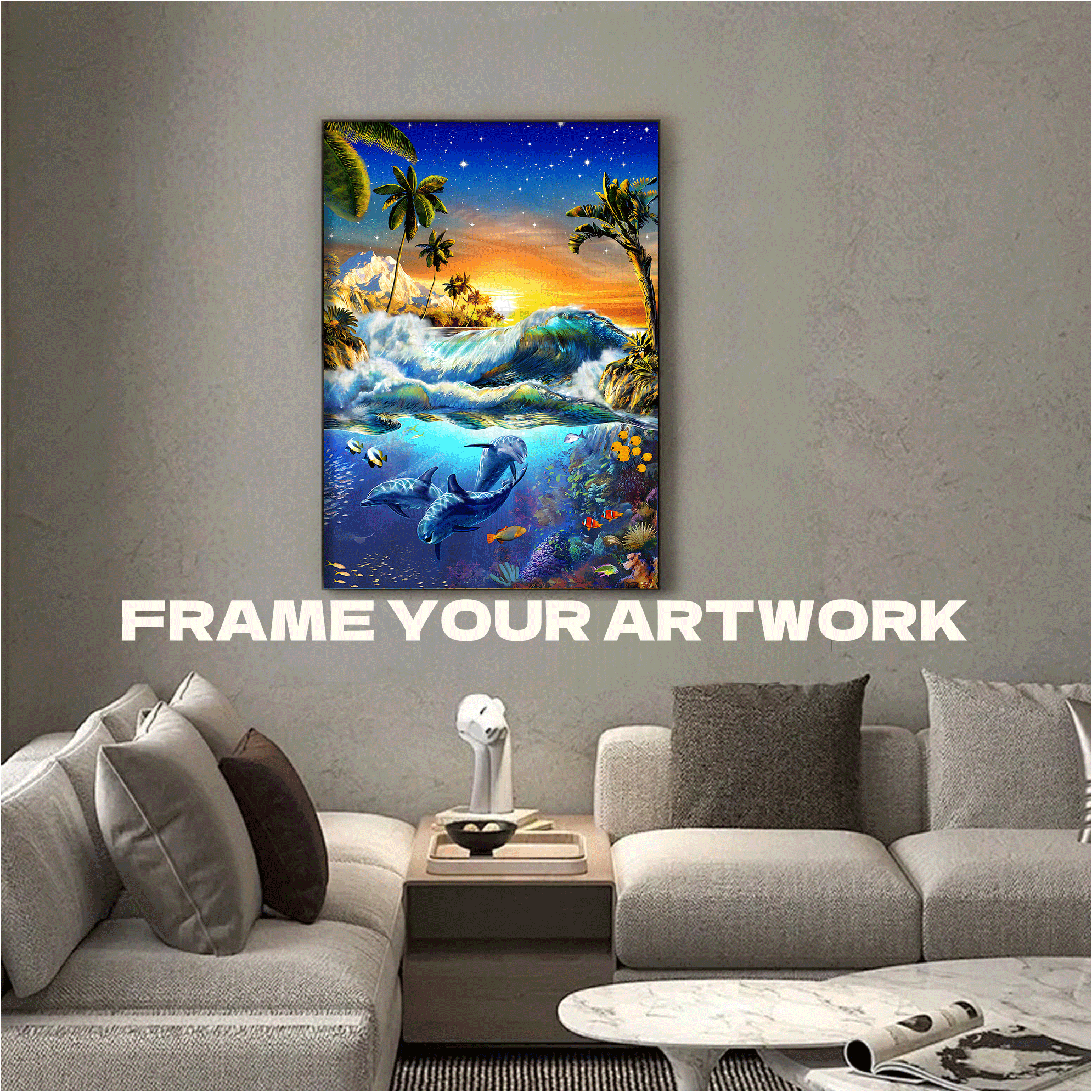 Hawaiian Dawn Dolphin Wallpaper 500pcs/1000pcs Jigsaw Puzzle, Scratch-Resistant, Interactive Family Game & Brain-Boosting DIY Decor, Perfect for Halloween, Christmas & New Year Gifts, Family Puzzle Game