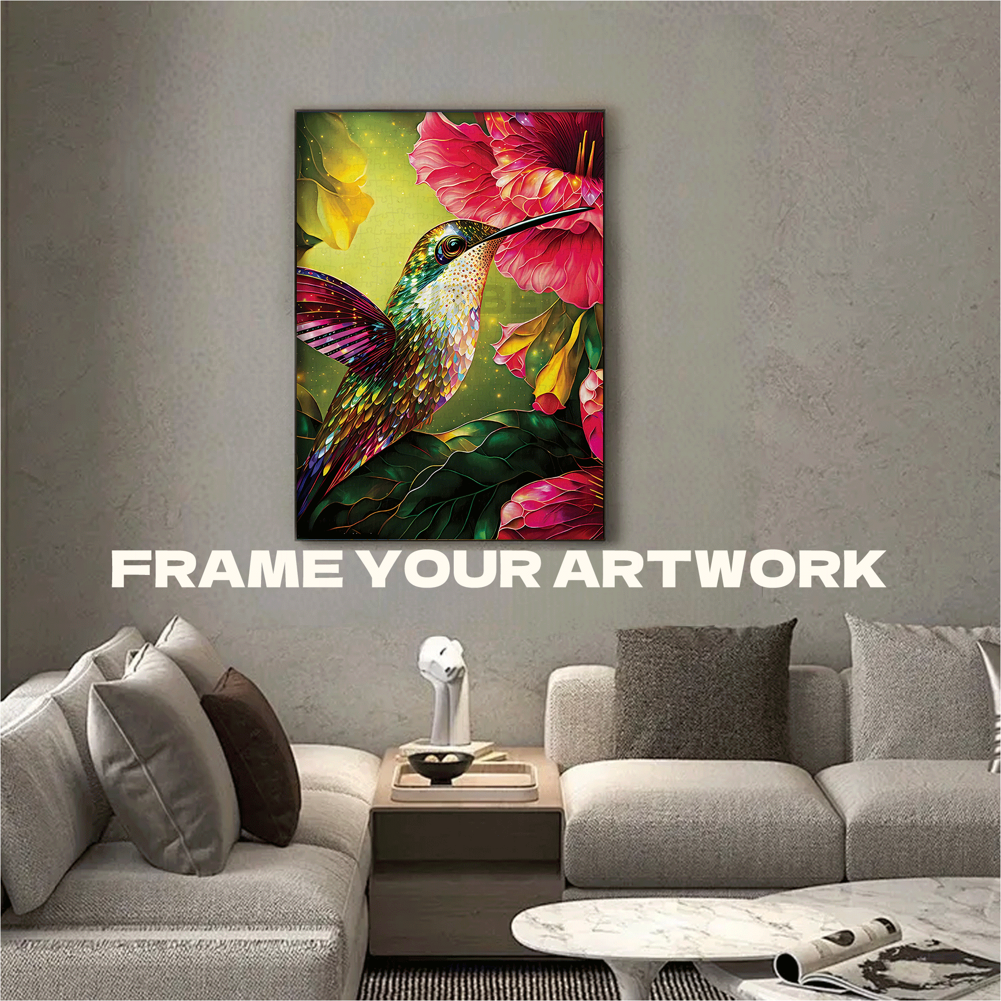 Hummingbird and Hibiscus 500pcs/1000pcs Jigsaw Puzzle, Scratch-Resistant, Interactive Family Game & Brain-Boosting DIY Decor, Perfect for Halloween, Christmas & New Year Gifts, Family Puzzle Game