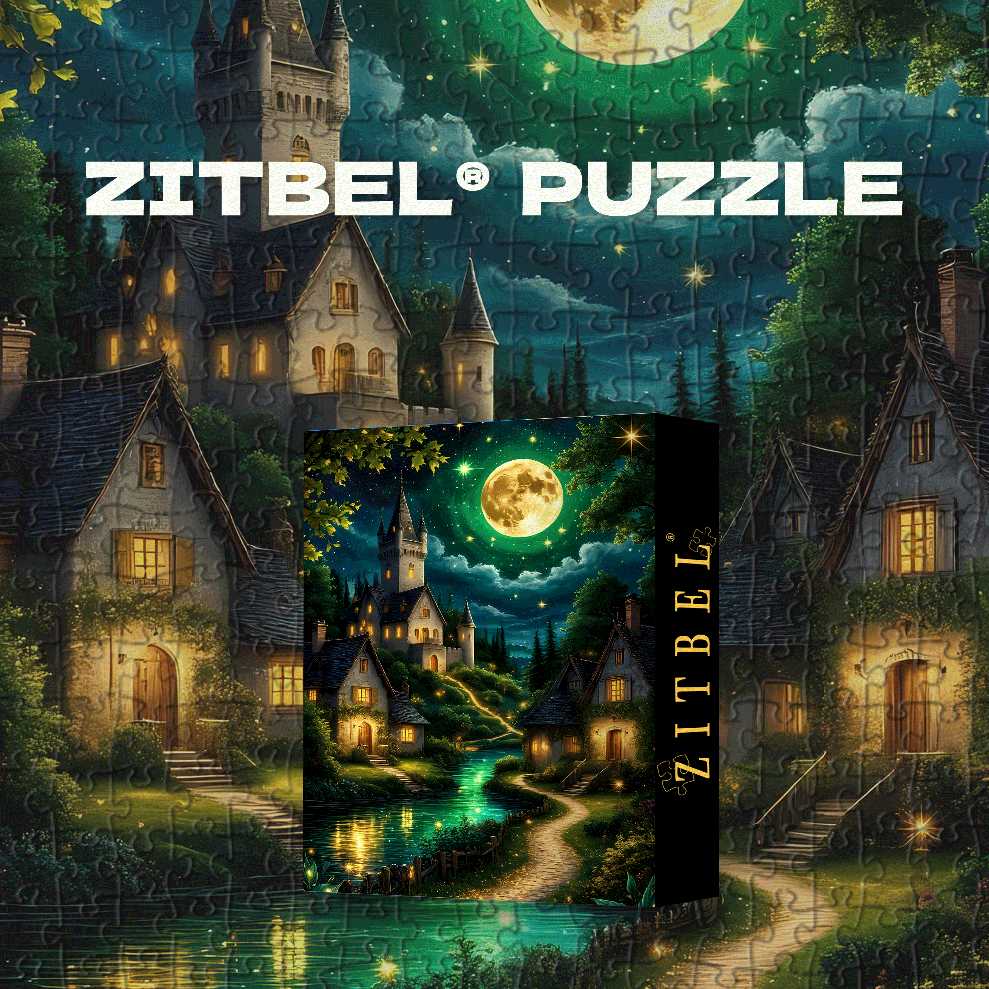 Moonlit Town with Glowing Fireflies 500pcs/1000pcs Jigsaw Puzzle, Scratch-Resistant, Interactive Family Game & Brain-Boosting DIY Decor, Perfect for Halloween, Christmas & New Year Gifts, Family Puzzle Game