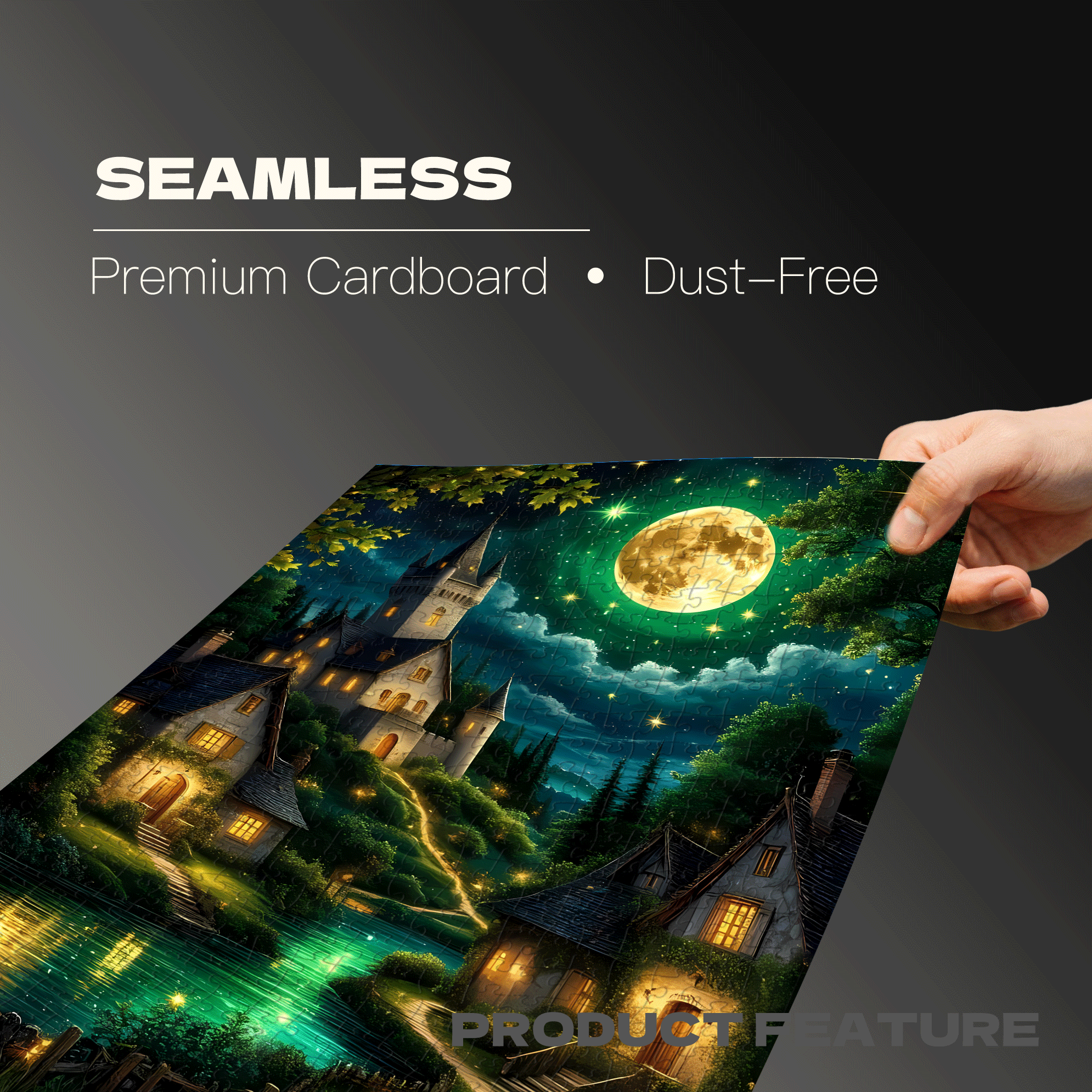 Moonlit Town with Glowing Fireflies 500pcs/1000pcs Jigsaw Puzzle, Scratch-Resistant, Interactive Family Game & Brain-Boosting DIY Decor, Perfect for Halloween, Christmas & New Year Gifts, Family Puzzle Game