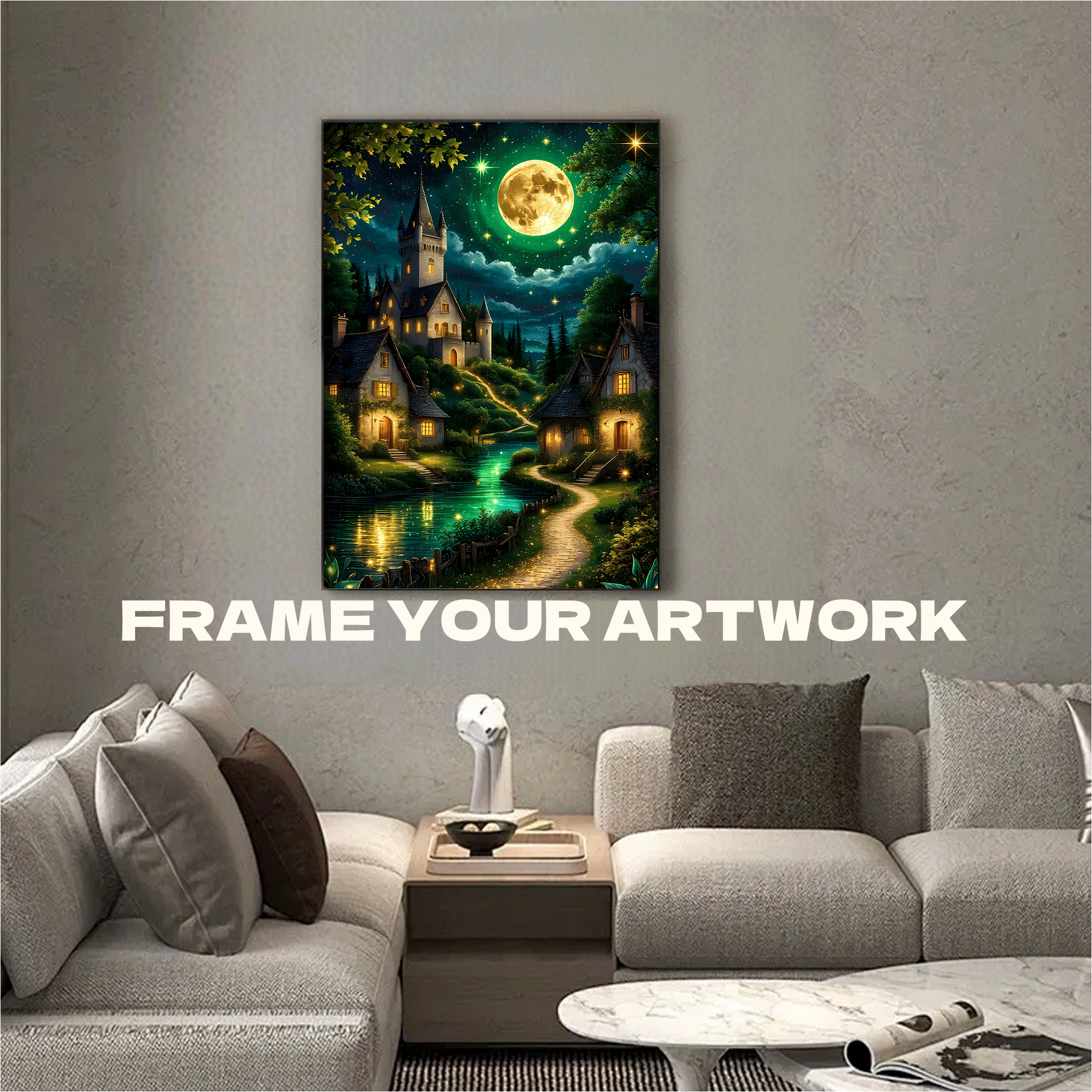 Moonlit Town with Glowing Fireflies 500pcs/1000pcs Jigsaw Puzzle, Scratch-Resistant, Interactive Family Game & Brain-Boosting DIY Decor, Perfect for Halloween, Christmas & New Year Gifts, Family Puzzle Game